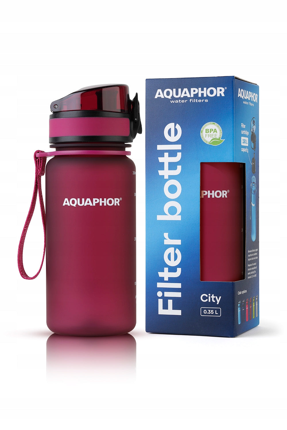 Filter Bottle AQUAPHOR CITY 350 ml + 3 Drinking Water Filters Burgundy Brand Aquaphor