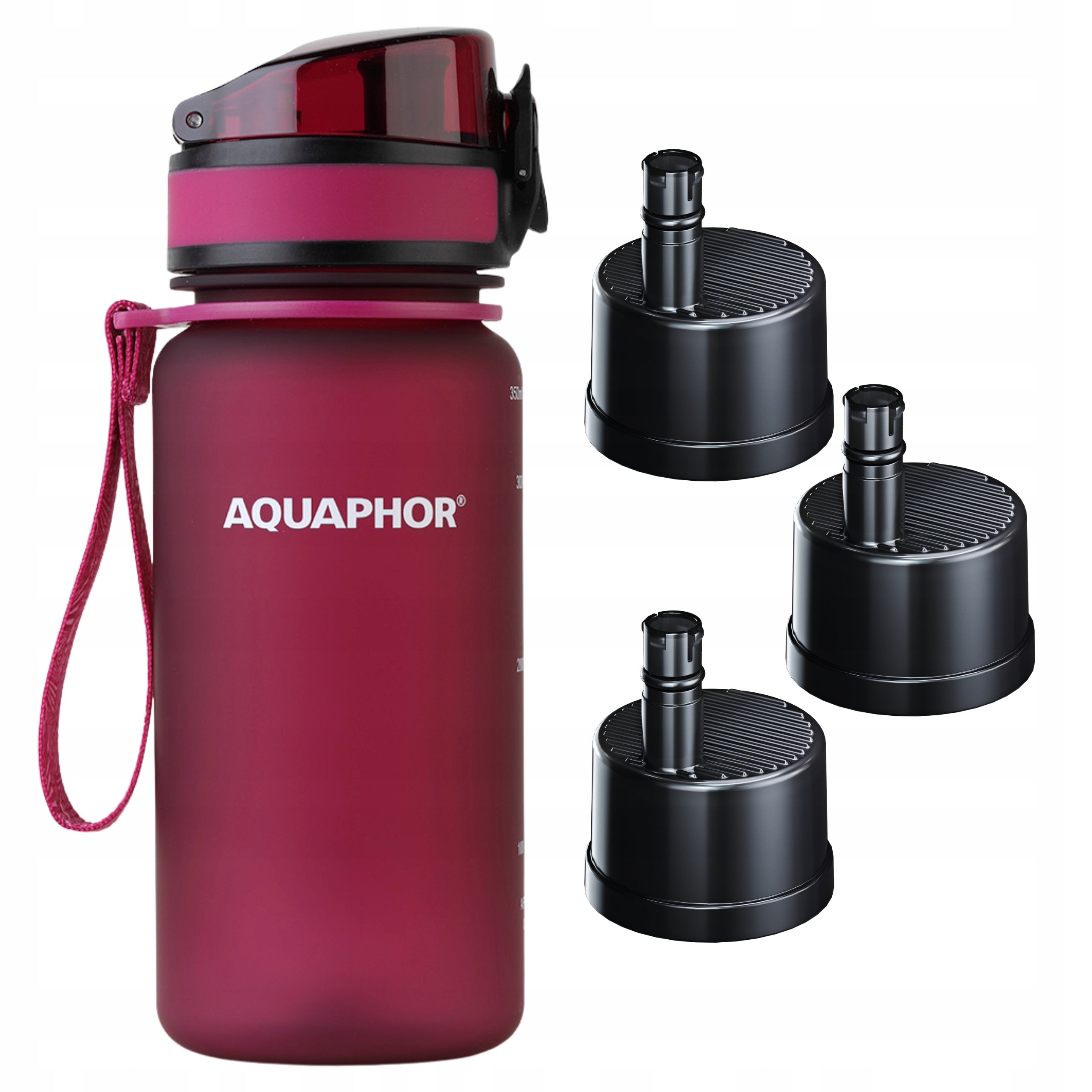 Filter Bottle AQUAPHOR CITY 350 ml + 3 Drinking Water Filters Burgundy