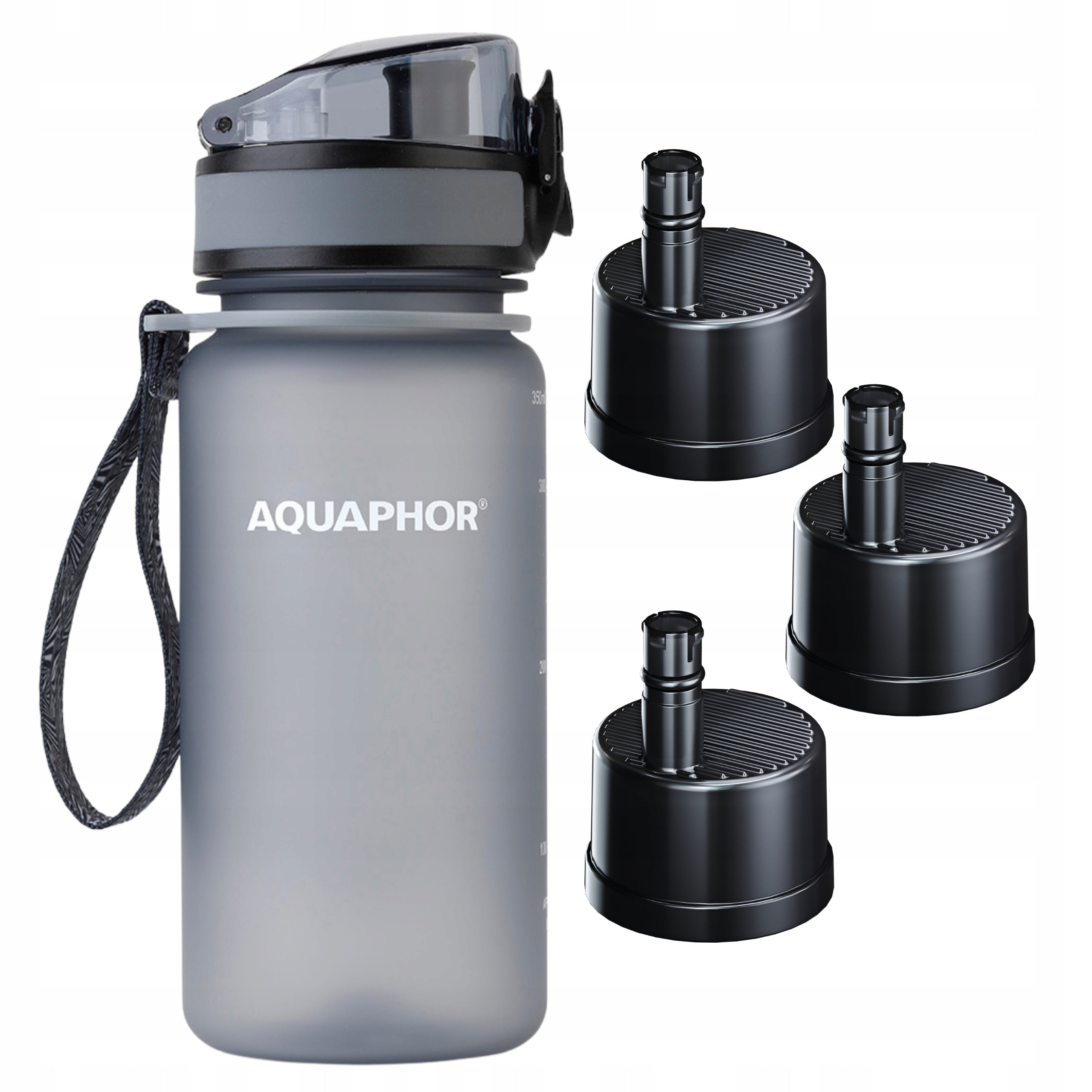 Filter Bottle AQUAPHOR CITY 350 ml + 3 Filters for Drinking Water Grey