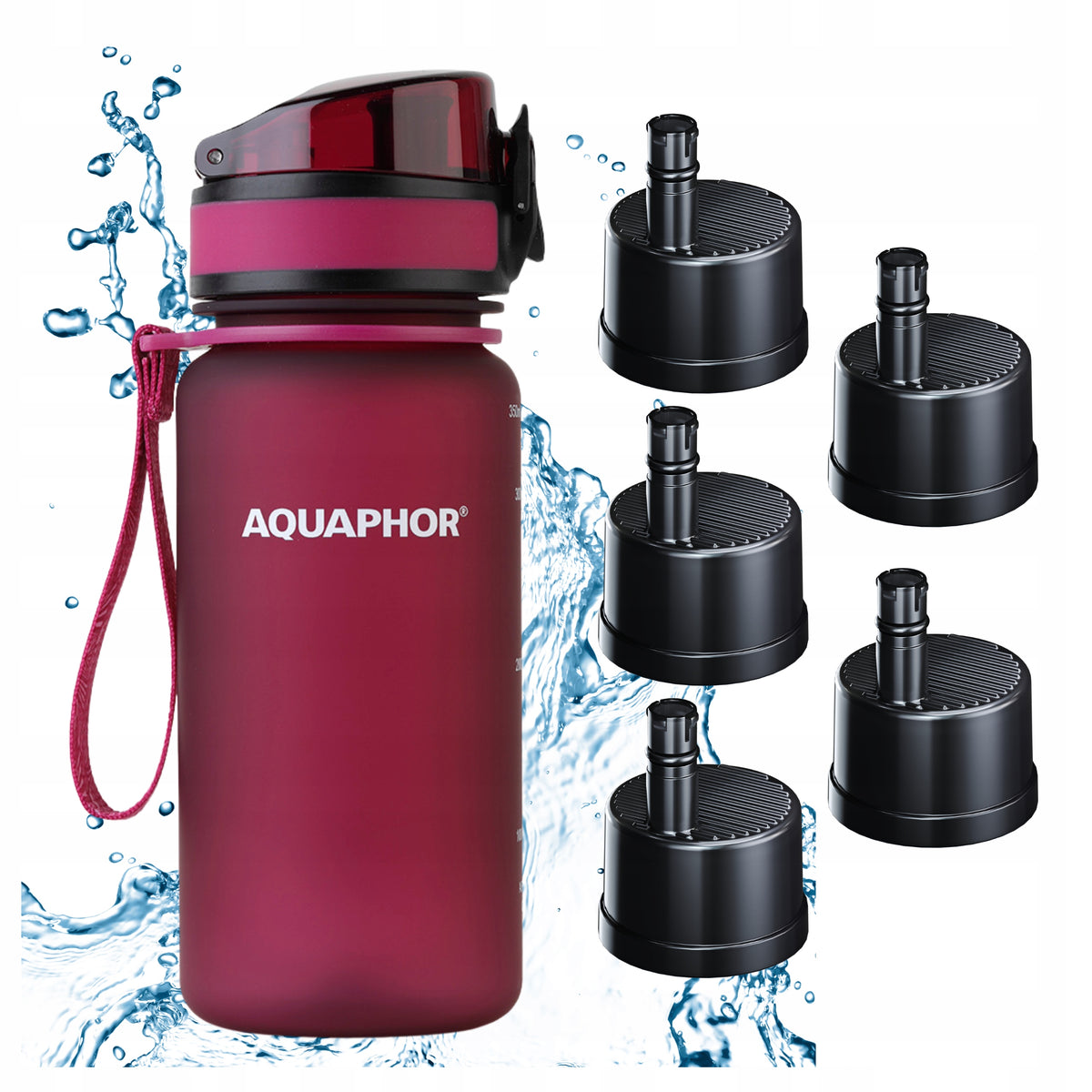 Filter Bottle AQUAPHOR CITY 350ml Burgundy Set of 5 Cartridges