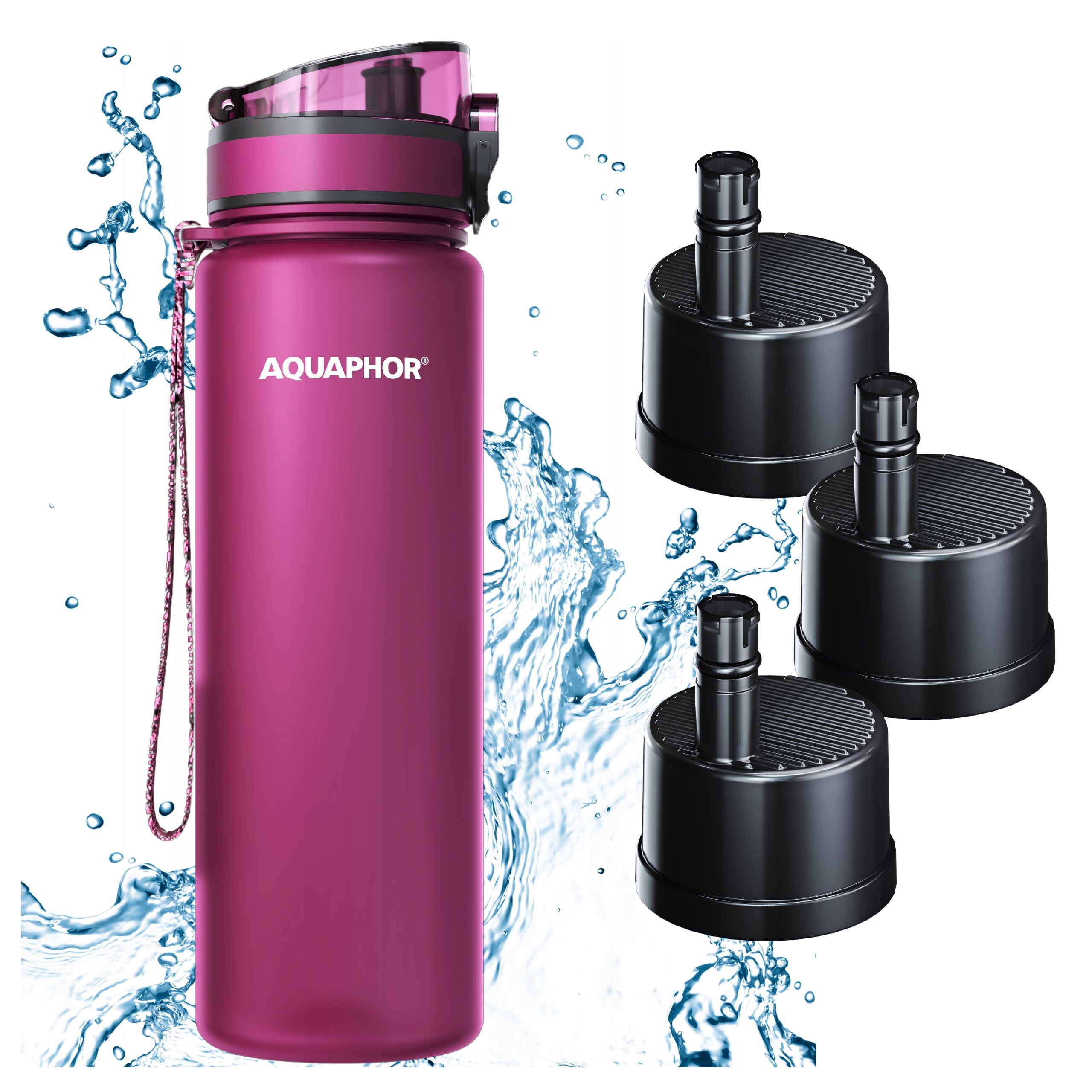 Filter Bottle AQUAPHOR CITY 800 ml Burgundy Set of 3 Cartridges