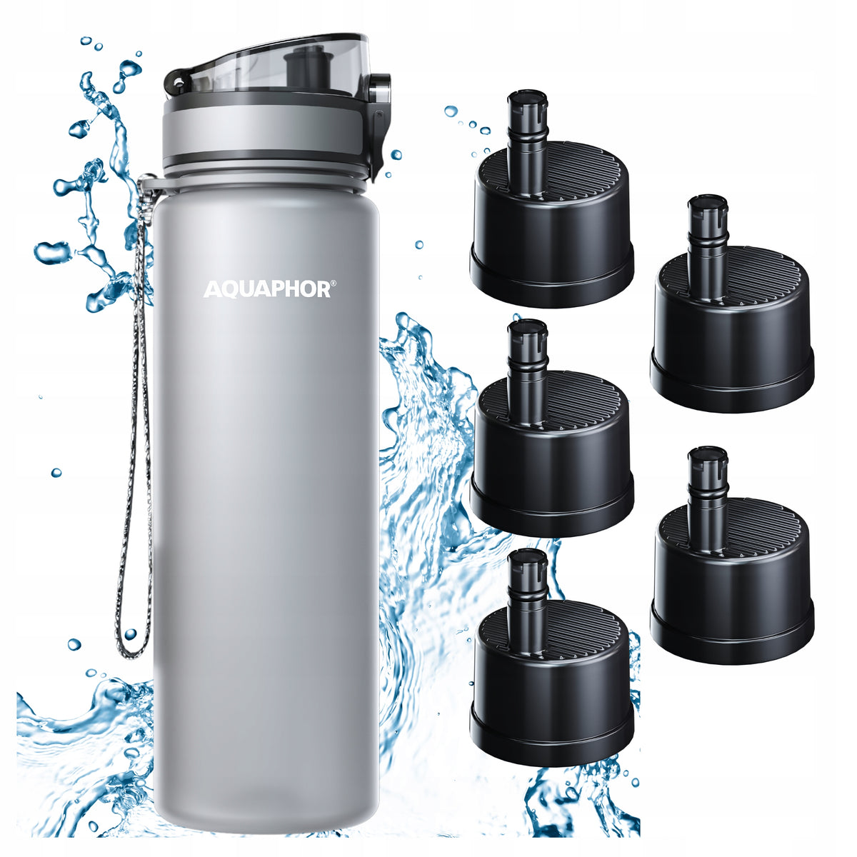 Filter Bottle AQUAPHOR CITY 800 ml Grey + 5 Refills