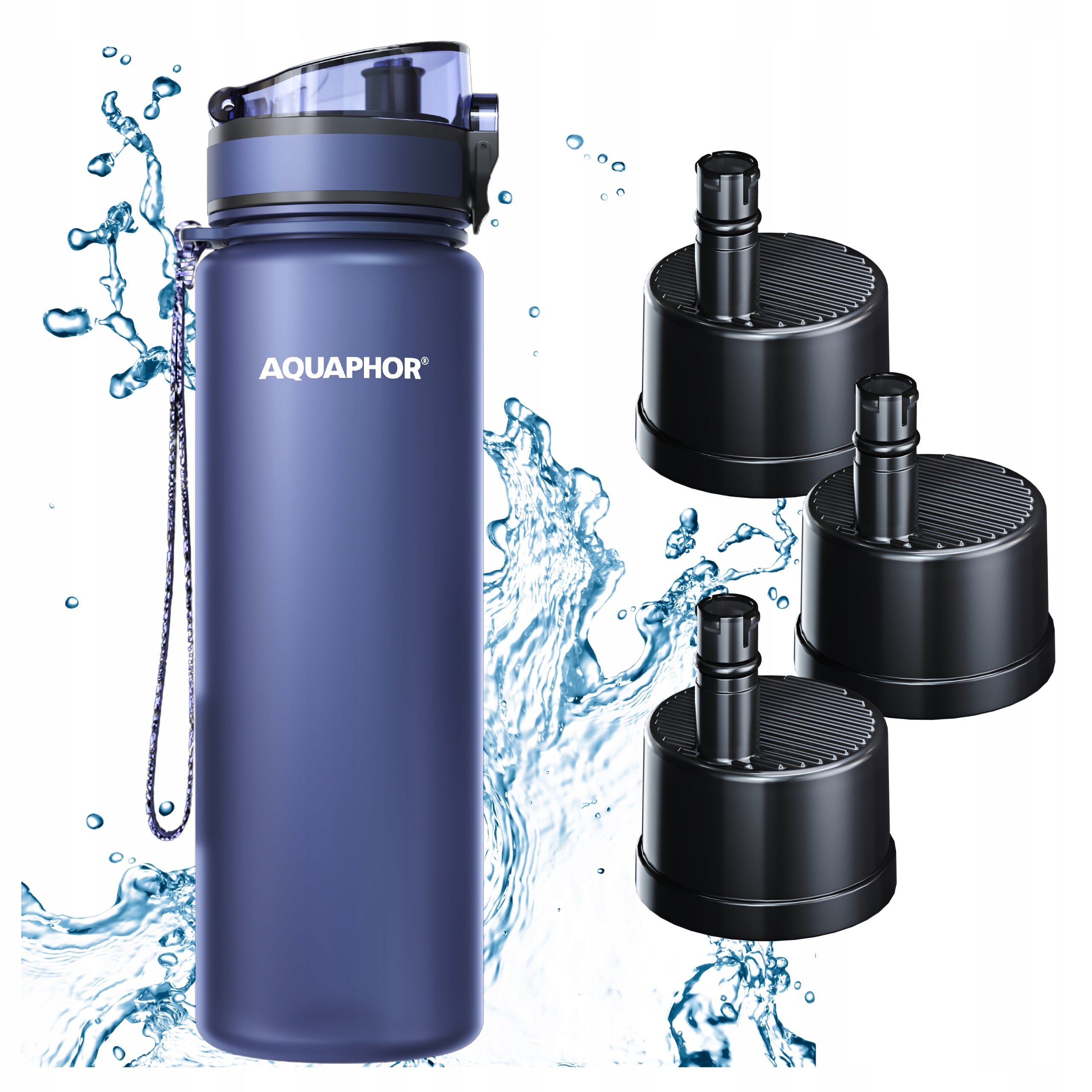 Filter Bottle AQUAPHOR CITY 800 ml Navy Blue + 3 Refills