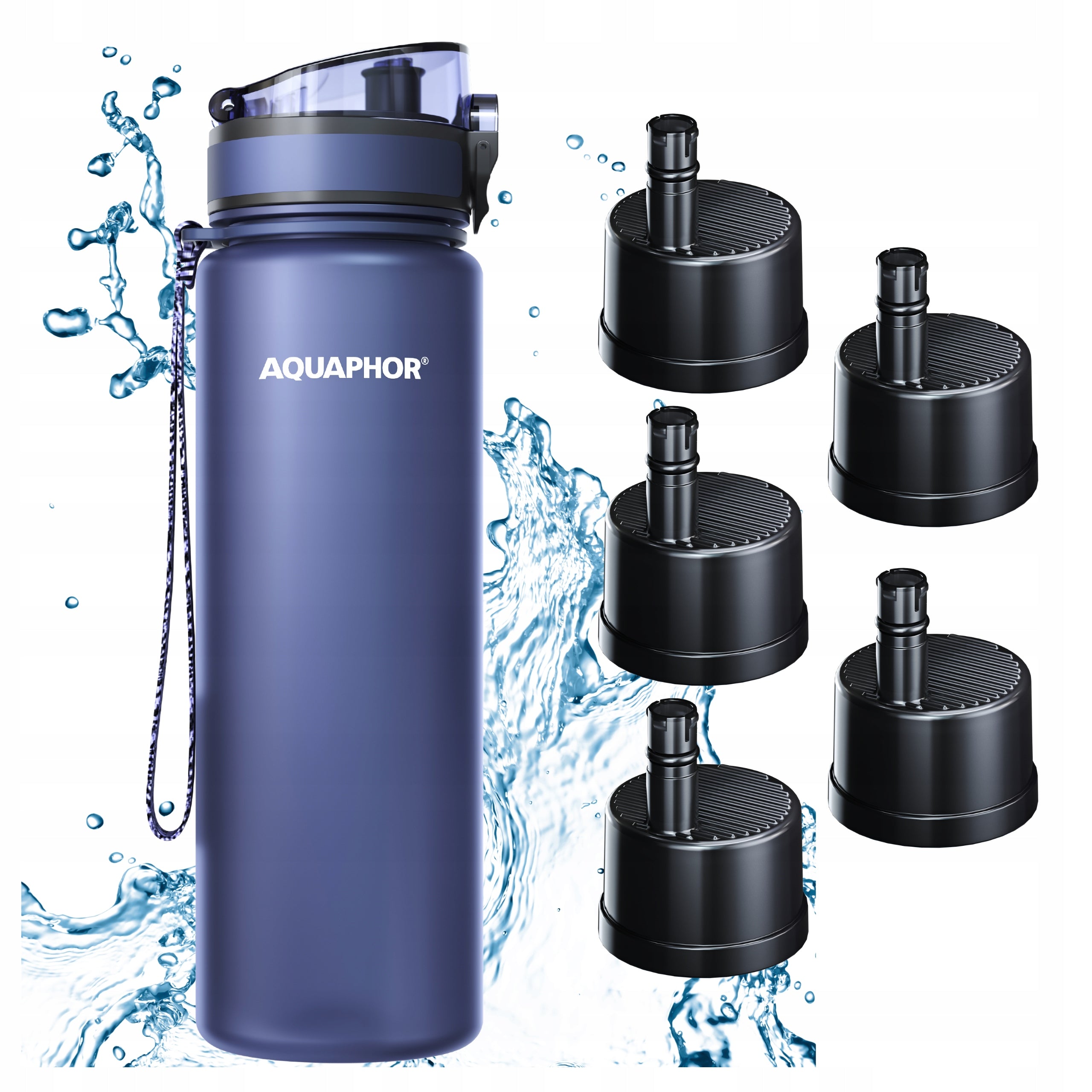 Filter Bottle AQUAPHOR CITY 800 ml Navy Blue + 5 Refills
