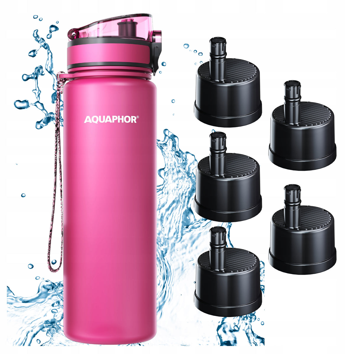 Filter Bottle AQUAPHOR CITY 800 ml Pink + 5 Refills
