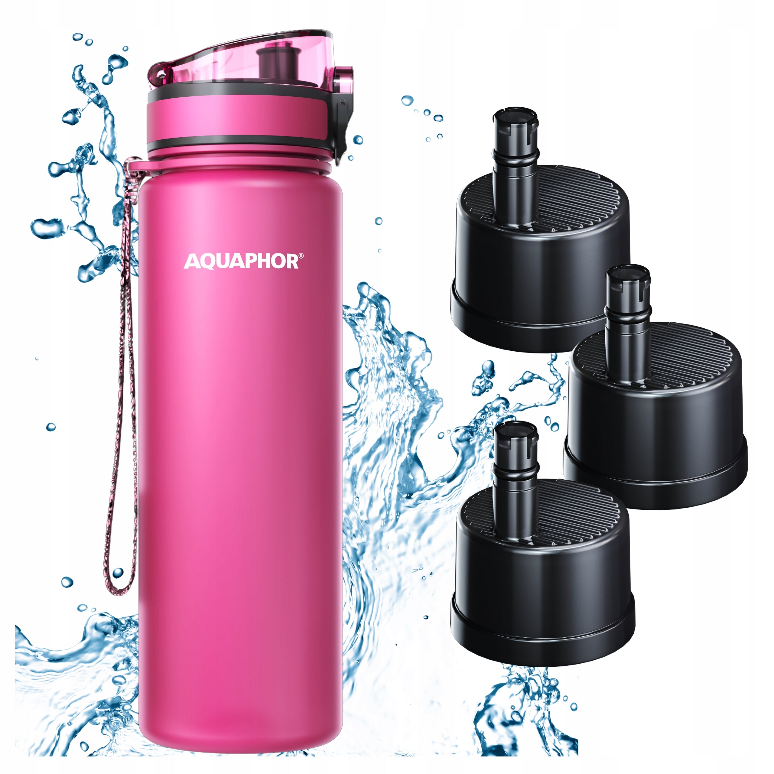 Filter Bottle AQUAPHOR CITY 800 ml Pink Set of 3 Refills
