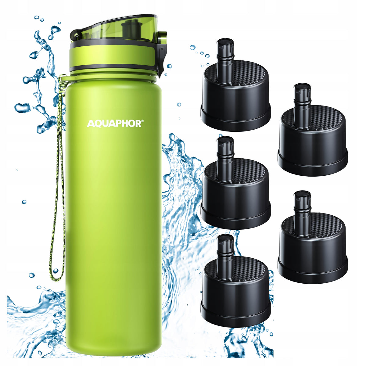 Filter Bottle AQUAPHOR CITY 800ml Green Set of 5 Cartridges