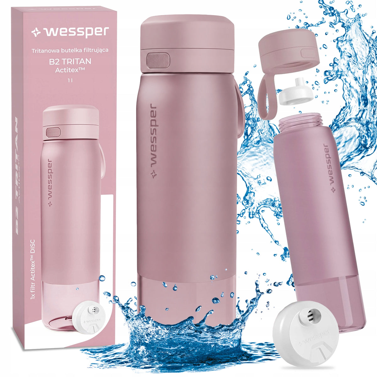 Filter Bottle Set Wessper B2 Tritan 1000ml Pink Actitex Disc