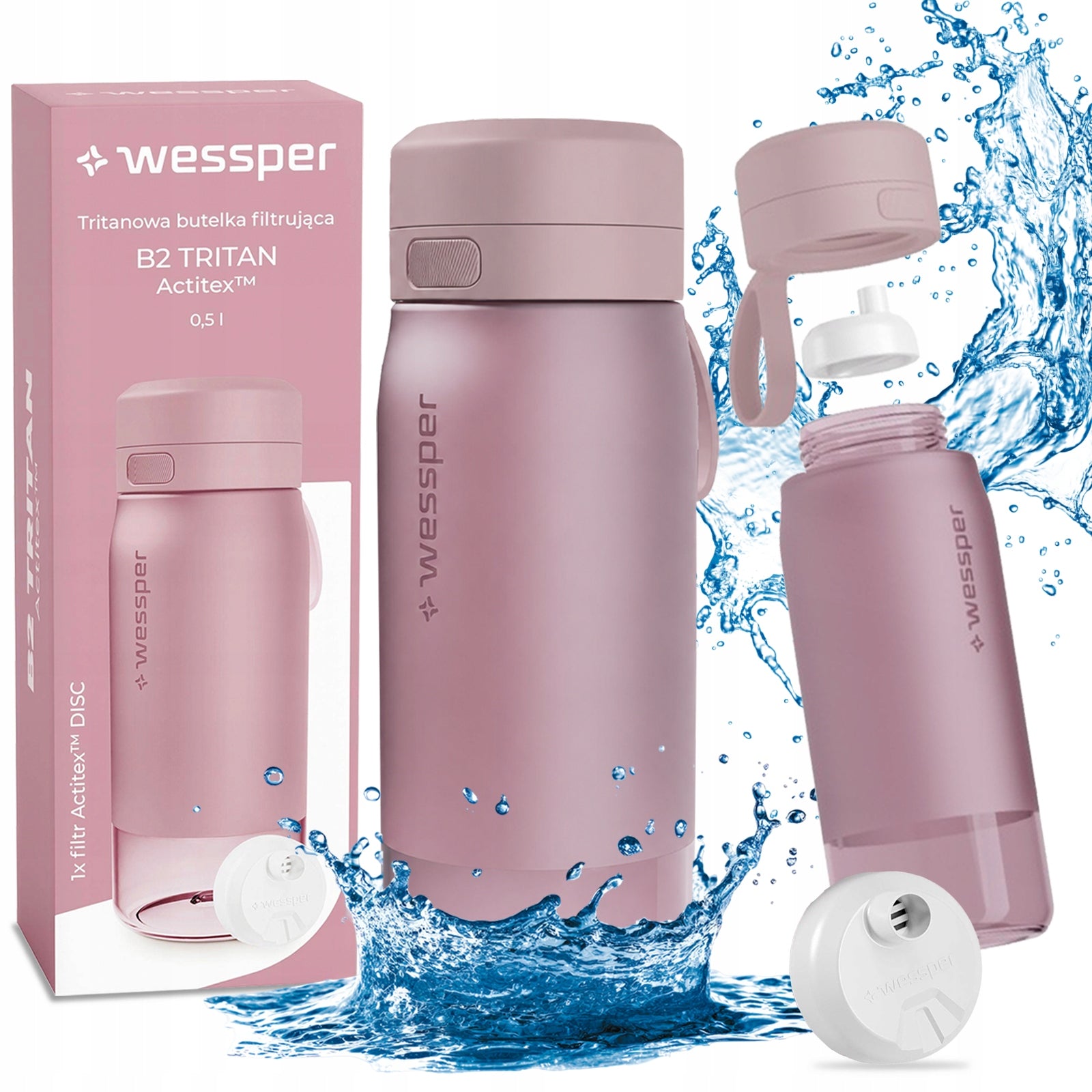 Filter Bottle Set Wessper B2 Tritan 500ml Pink Actitex Disc
