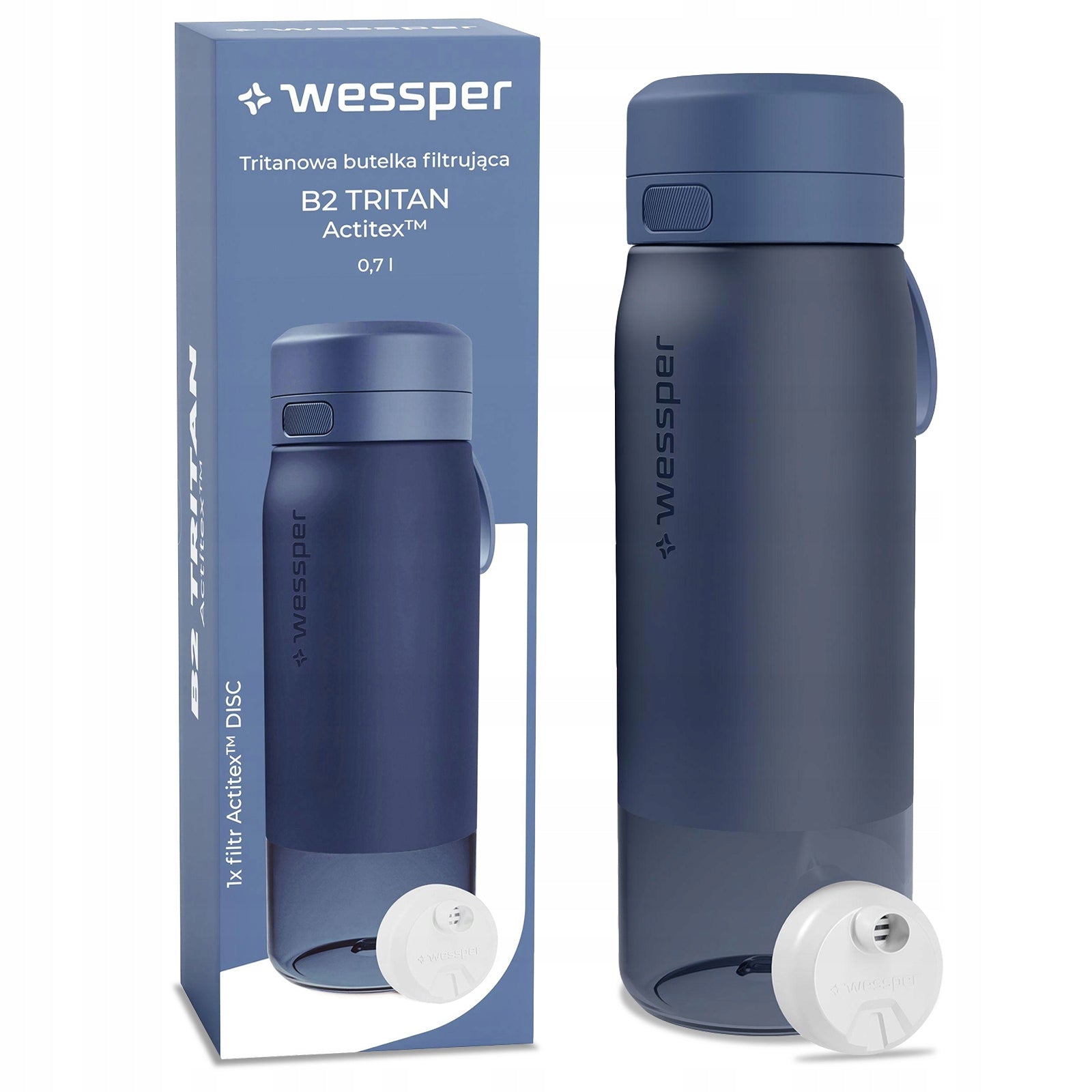 Filter Bottle Set Wessper B2 Tritan 700ml Blue Actitex Disc Packaging status original