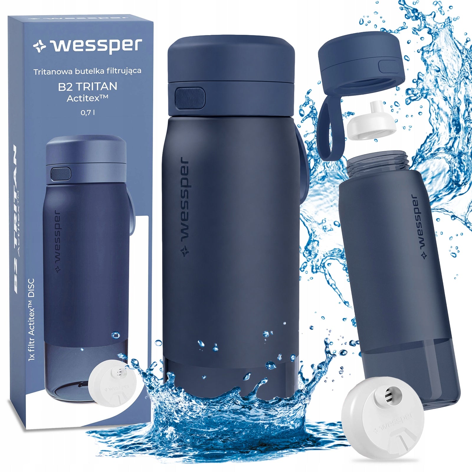 Filter Bottle Set Wessper B2 Tritan 700ml Blue Actitex Disc