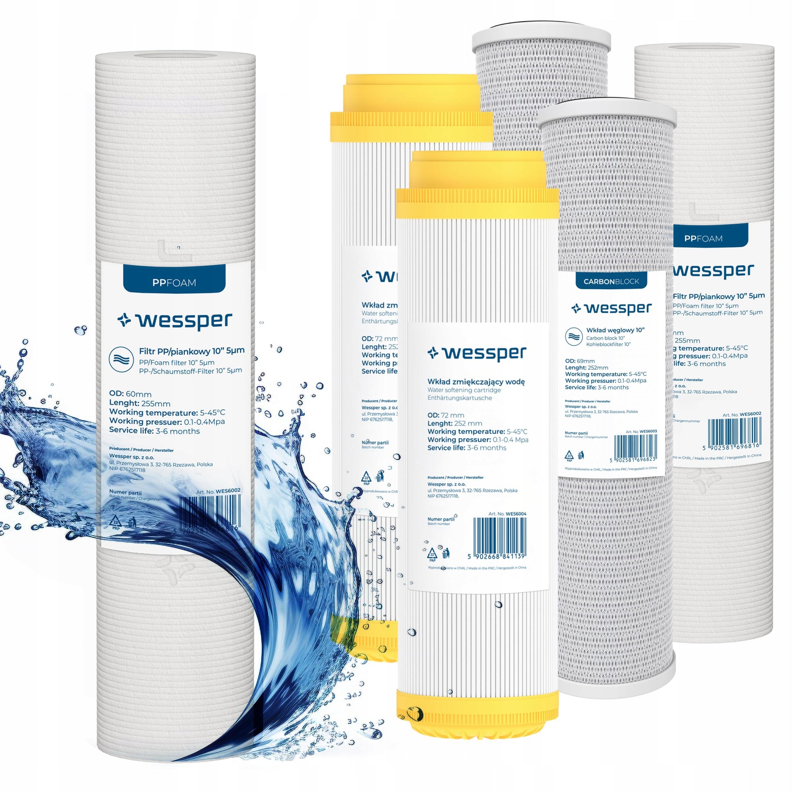 Filter Cartridge Foam Carbon Softener for Pre-Filtering 10" 6x