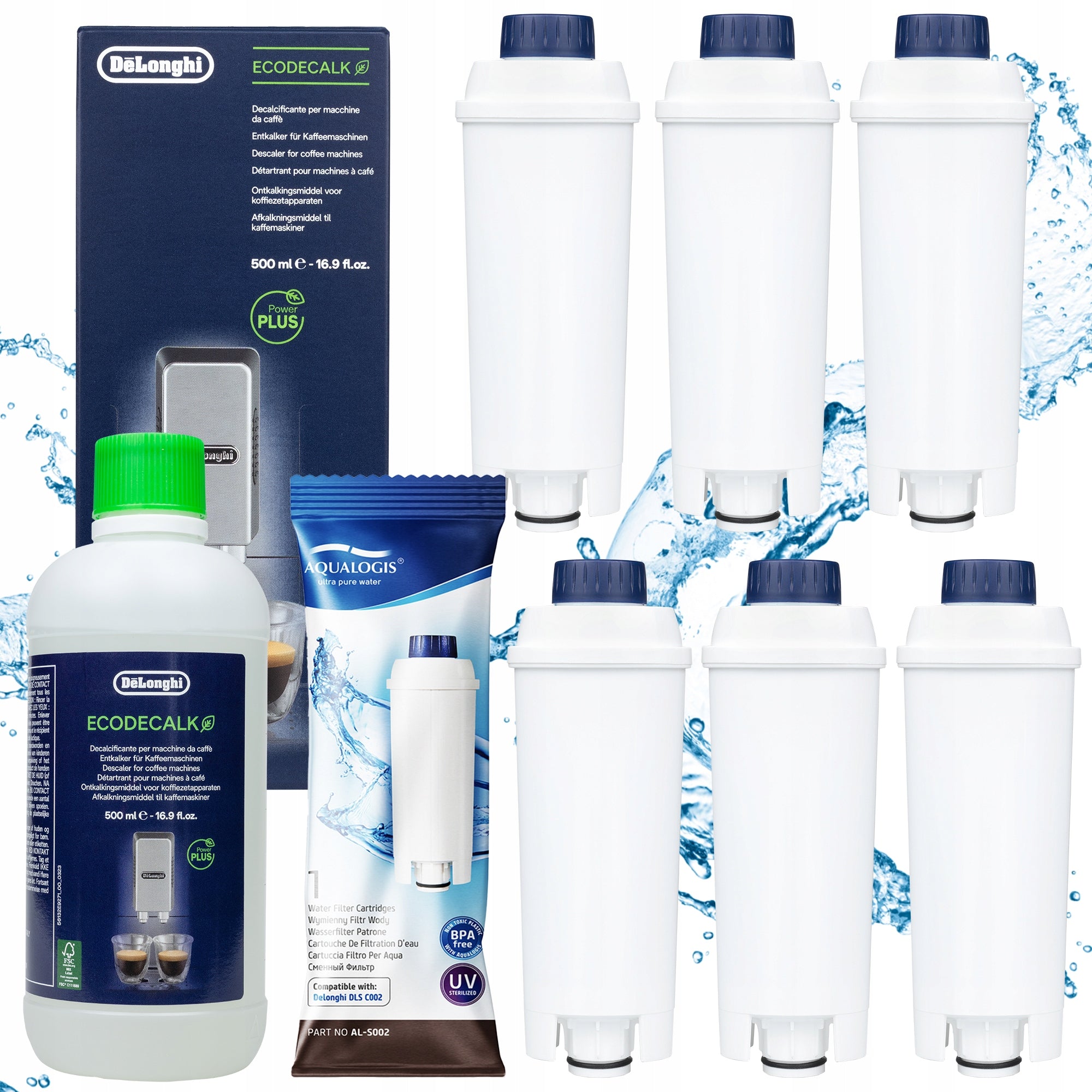 Filter For Delonghi Machine - AL-S002 6pcs, EcoDecalk Descaler 500ml