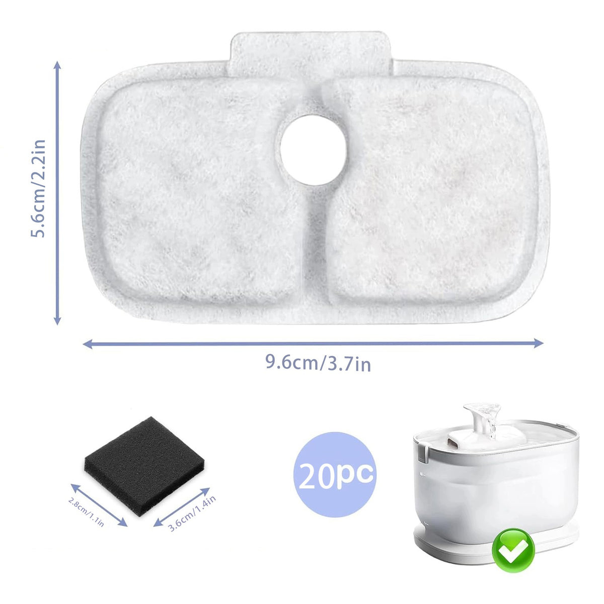 Filter Sponge Replacement For Cat Drinker Dog 20pcs White Packaging status original