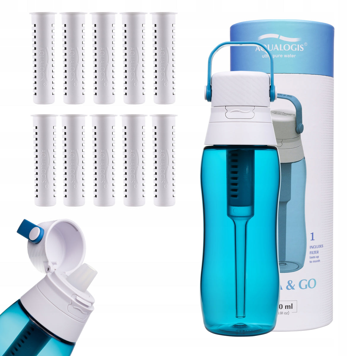 Filter bottle Aqualogis Aqua&Go 0,5 l blue + 10 cartridges