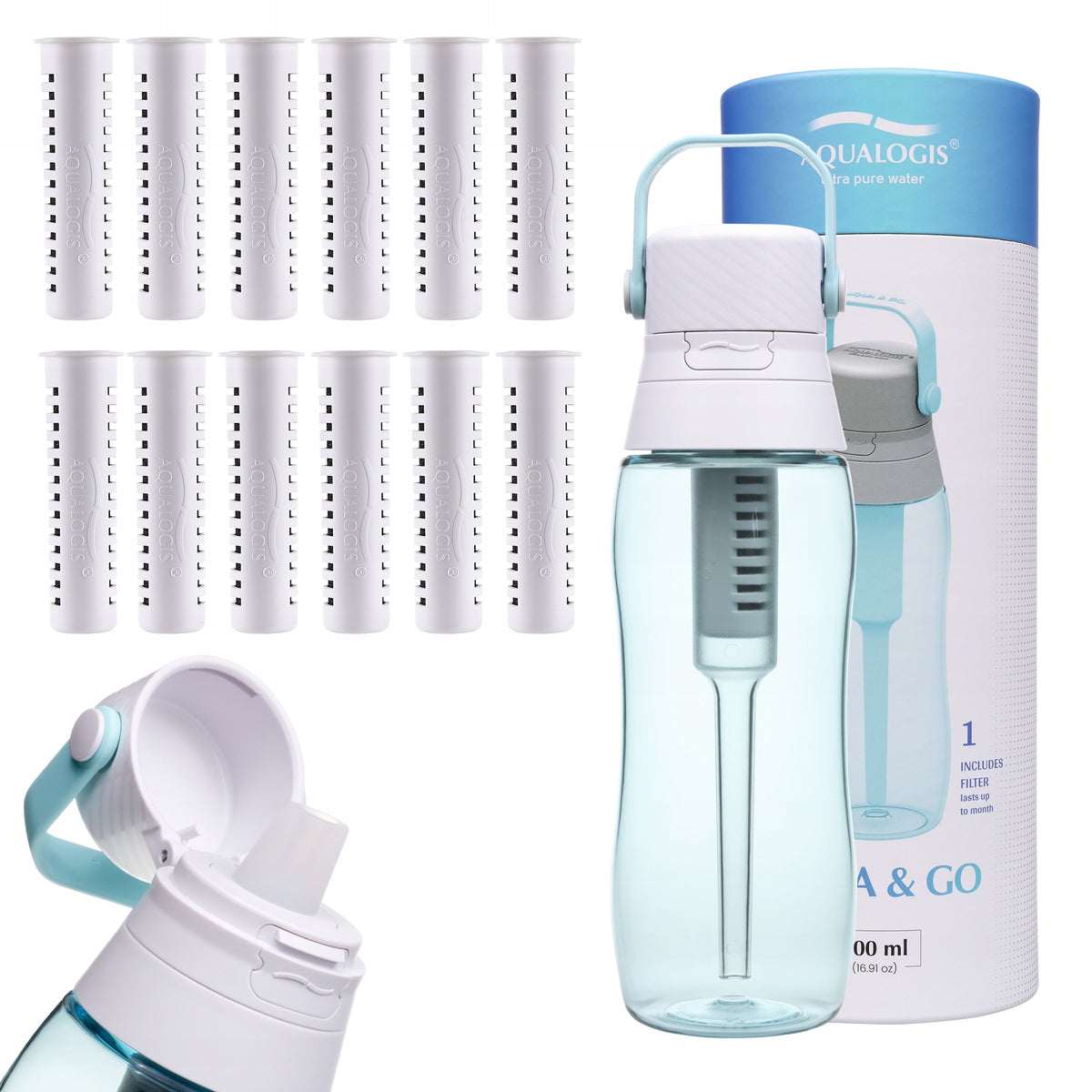 Filter bottle Aqualogis Aqua&Go 0,5 l blue + 12 cartridges