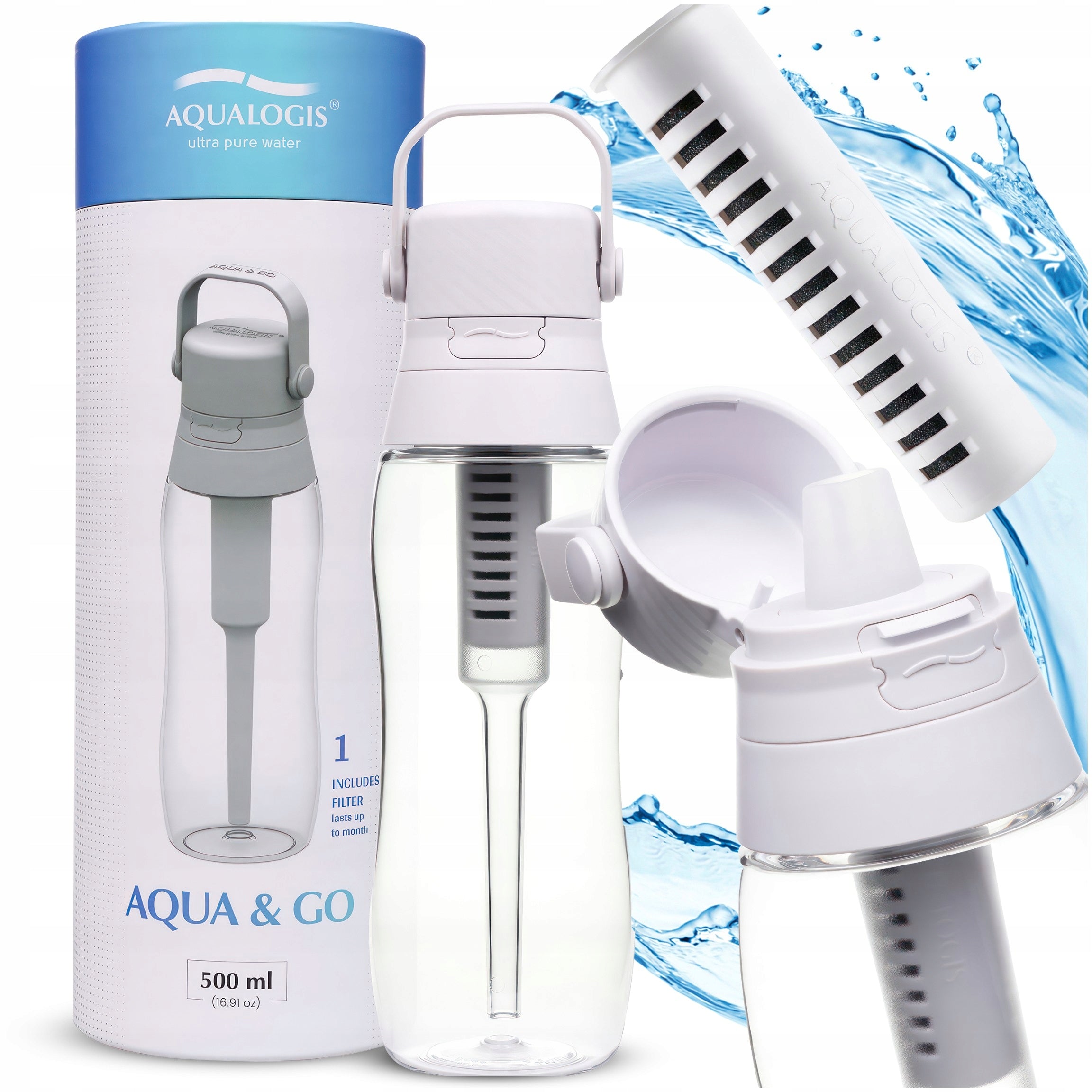 Filter bottle Aqualogis Aqua&Go 0,5 l white