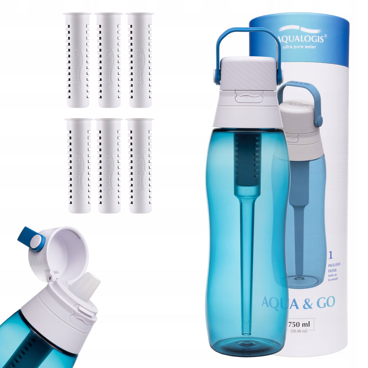 Filter bottle Aqualogis Aqua&Go 0,75 l blue + 6 cartridges