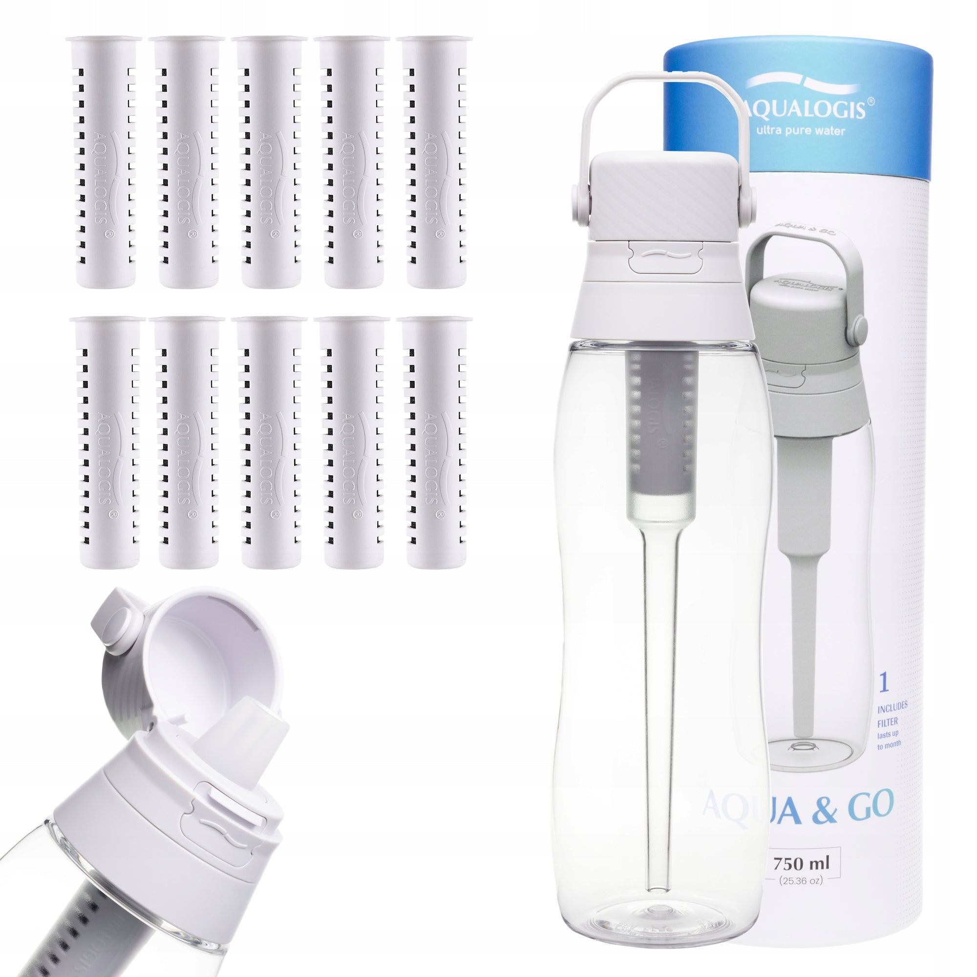 Filter bottle Aqualogis Aqua&Go 750ml White with 10 filters
