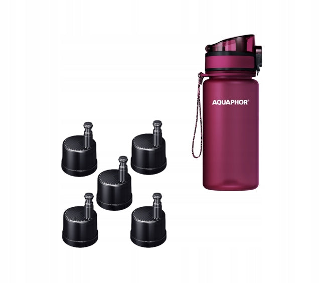 Filter bottle Aquaphor City 0,35 l with 5 filters, burgundy