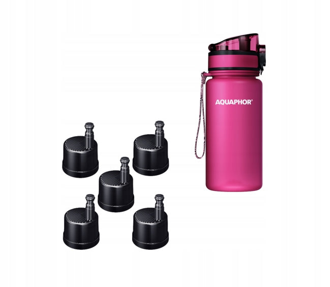 Filter bottle Aquaphor City 0,35 l with 5 filters, pink