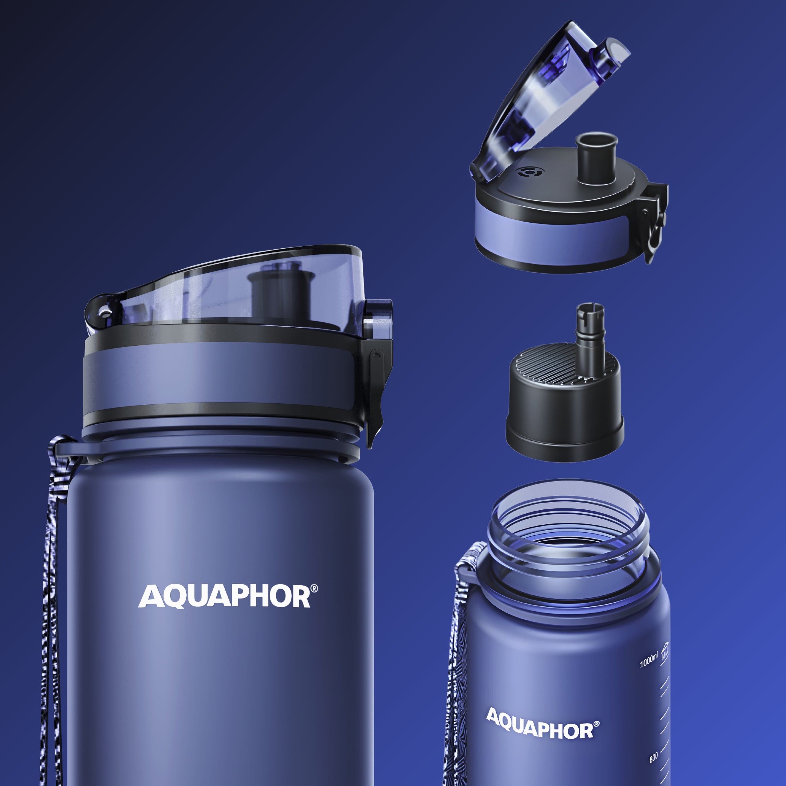 Filter bottle Aquaphor City 650 ml navy blue, 3 filter cartridges Packaging status original