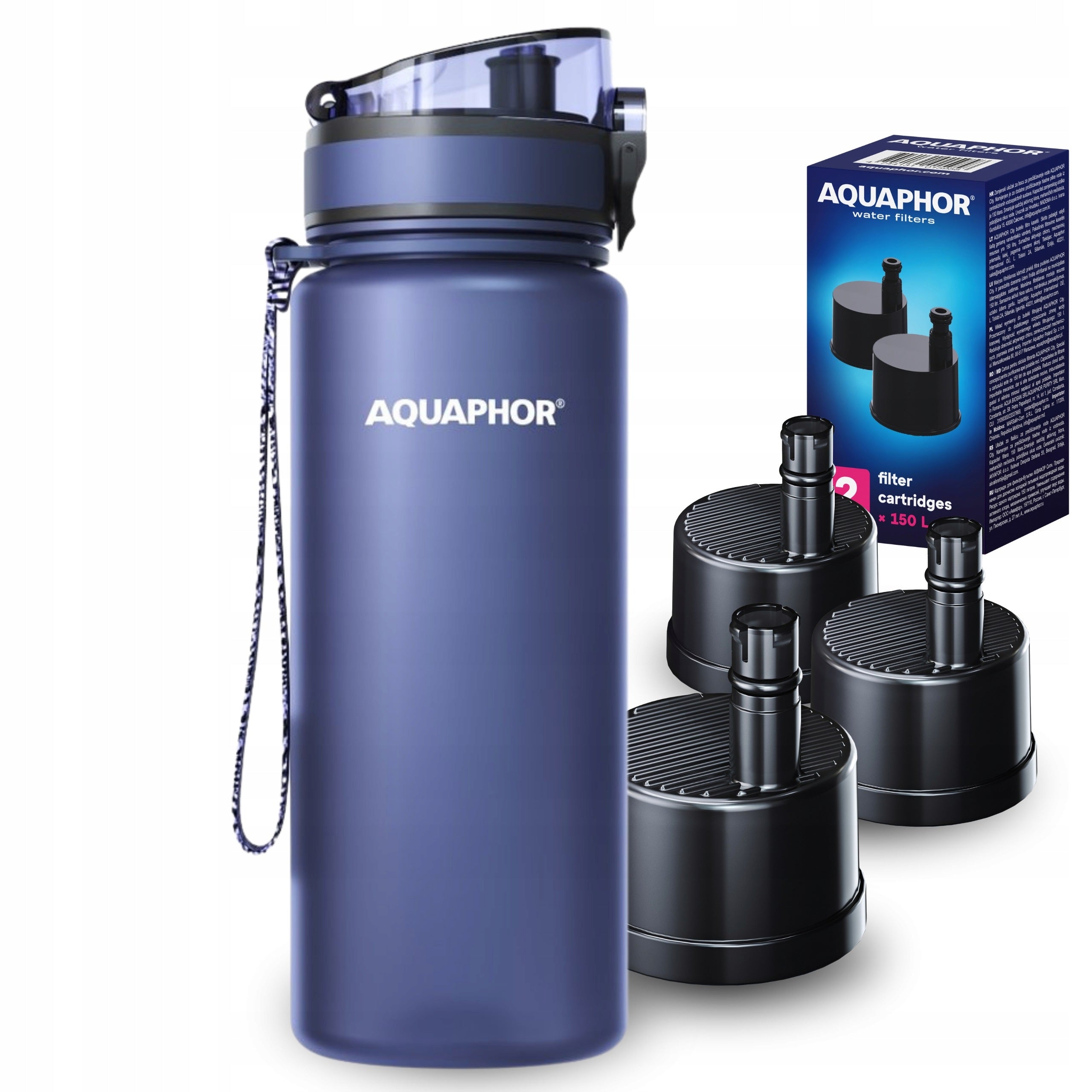 Filter bottle Aquaphor City 650 ml navy blue, 3 filter cartridges