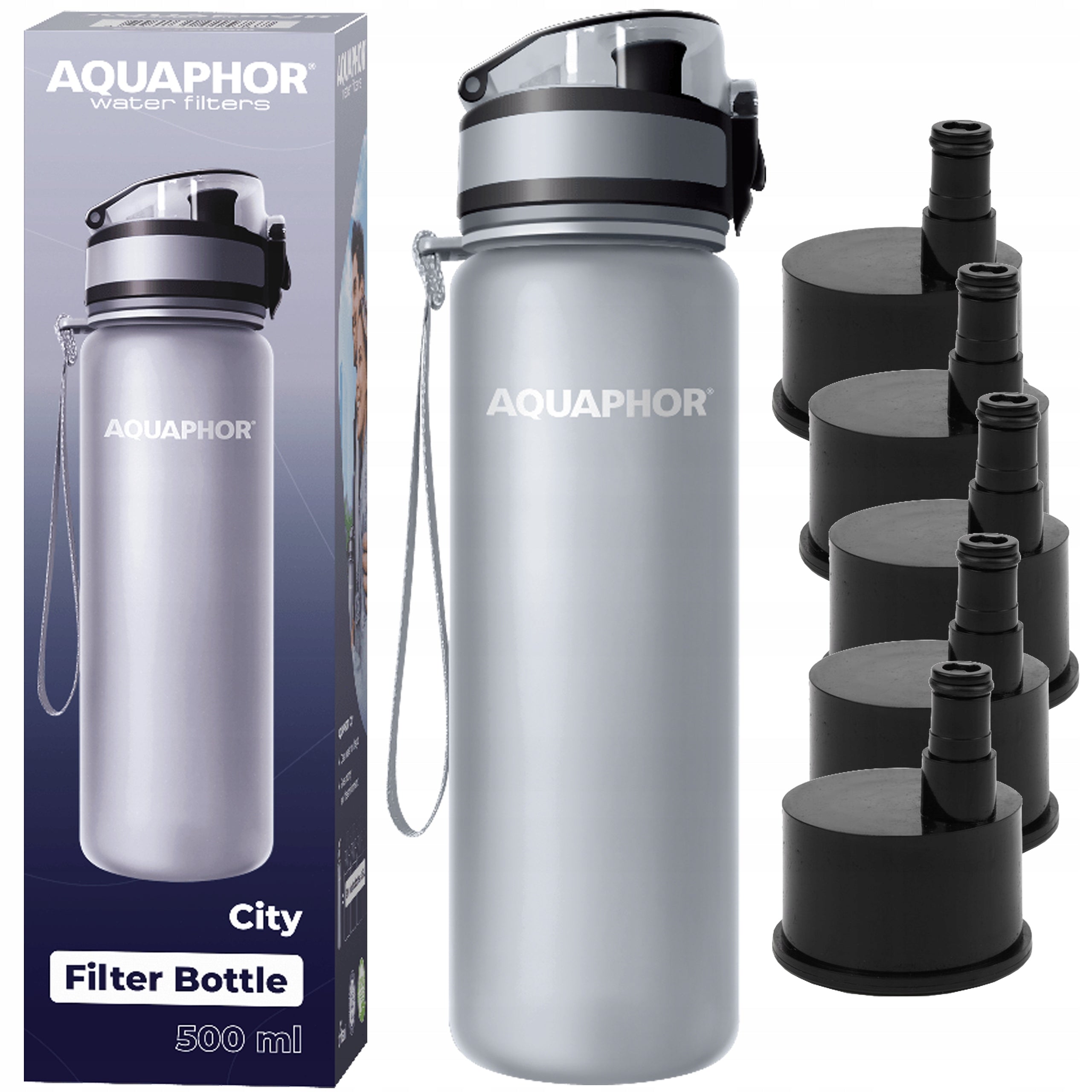 Filter bottle Bottle AQUAPHOR City 0,5L Grey set of 5 cartridges