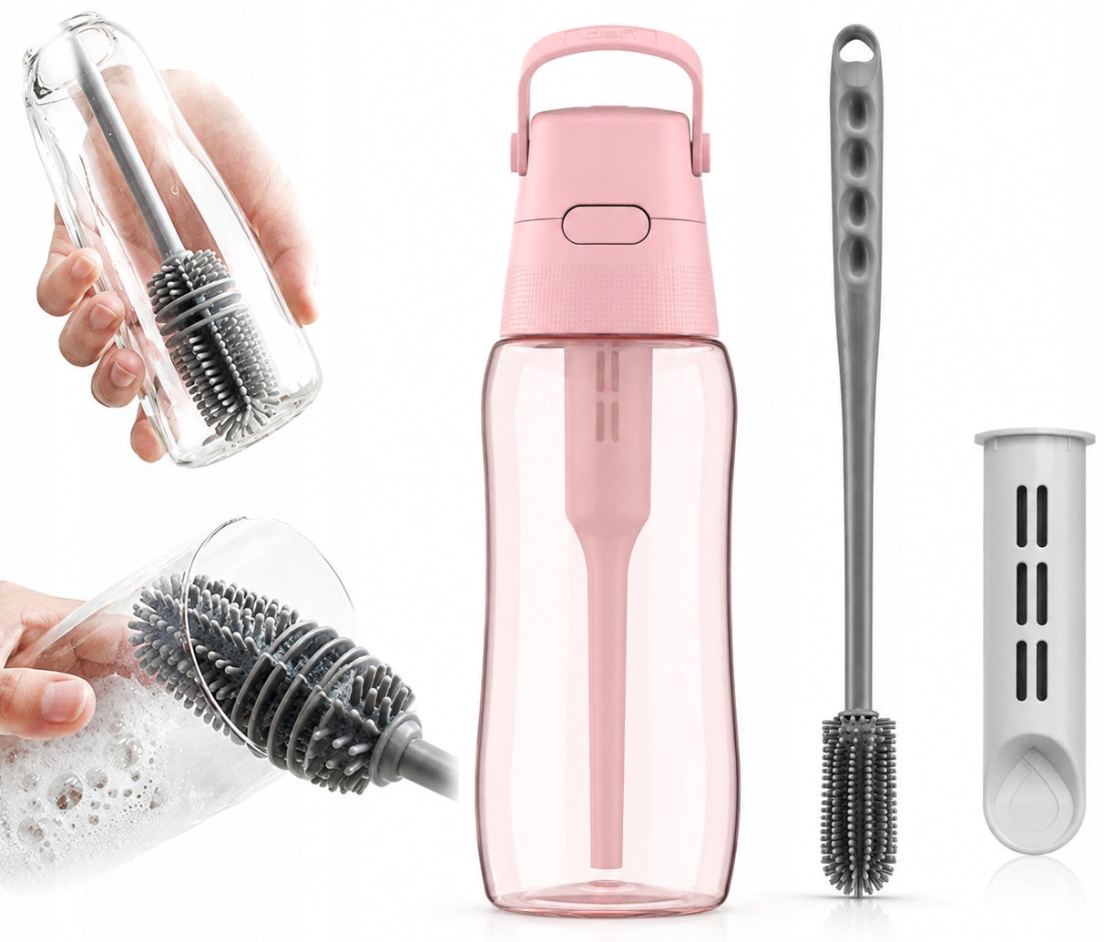 Filter bottle DAFI SOLID 0,5 Baby Pink set + brush for washing