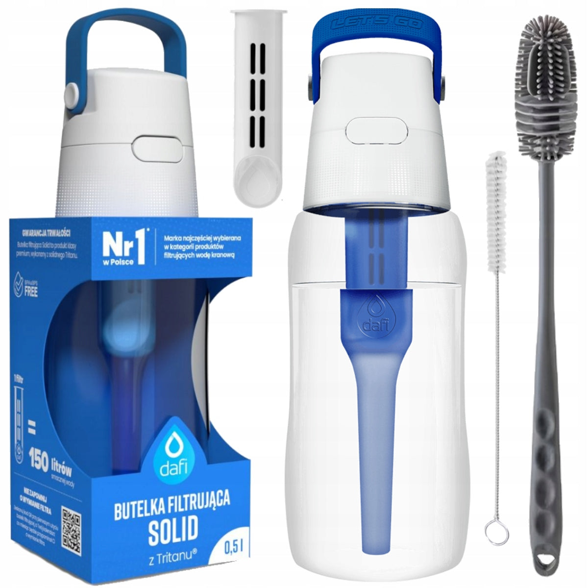 Filter bottle Dafi Solid 0,5 blue + toothbrush set