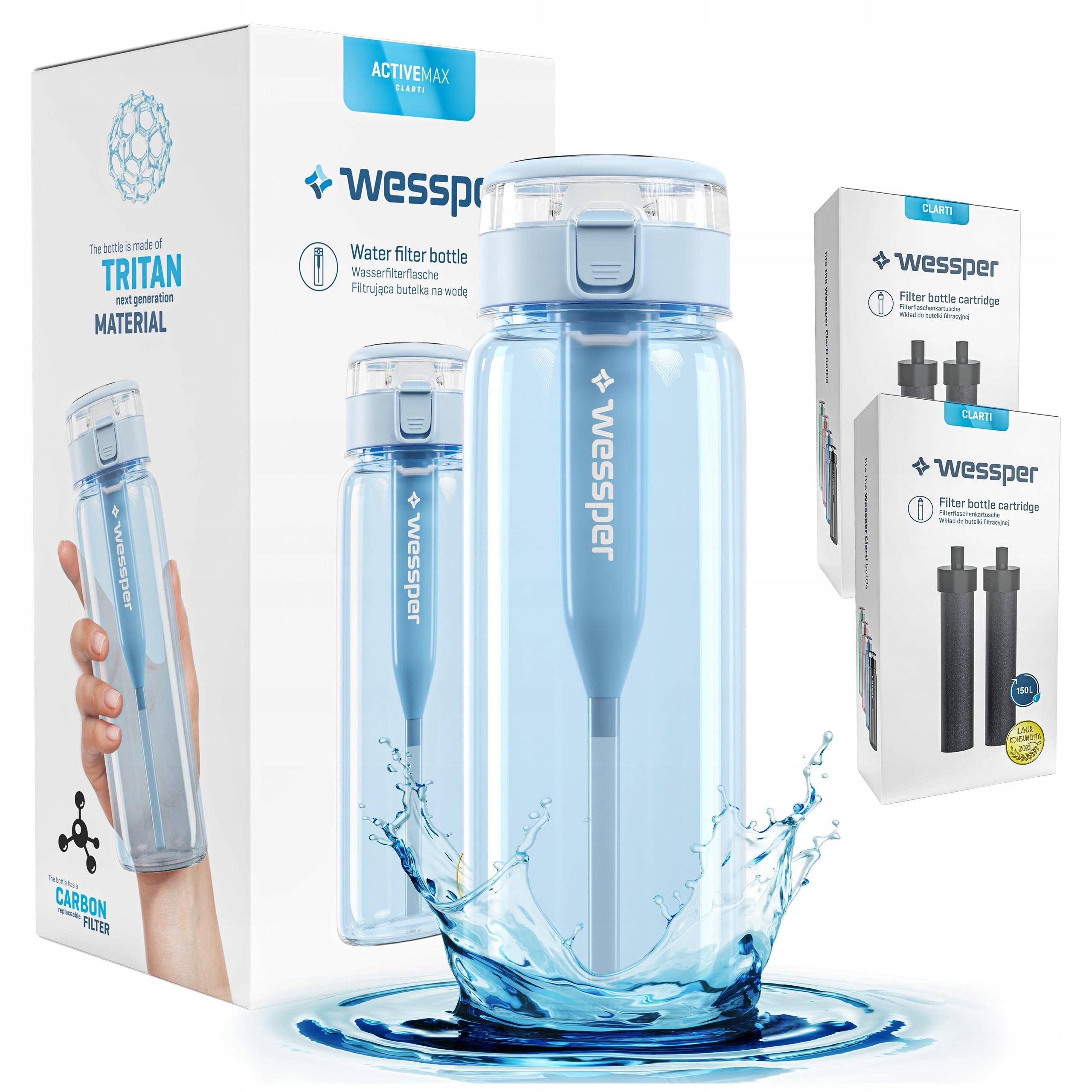 Filter bottle Wessper ActiveMax Clarti 0,68l Tritan blue + 5x Filter