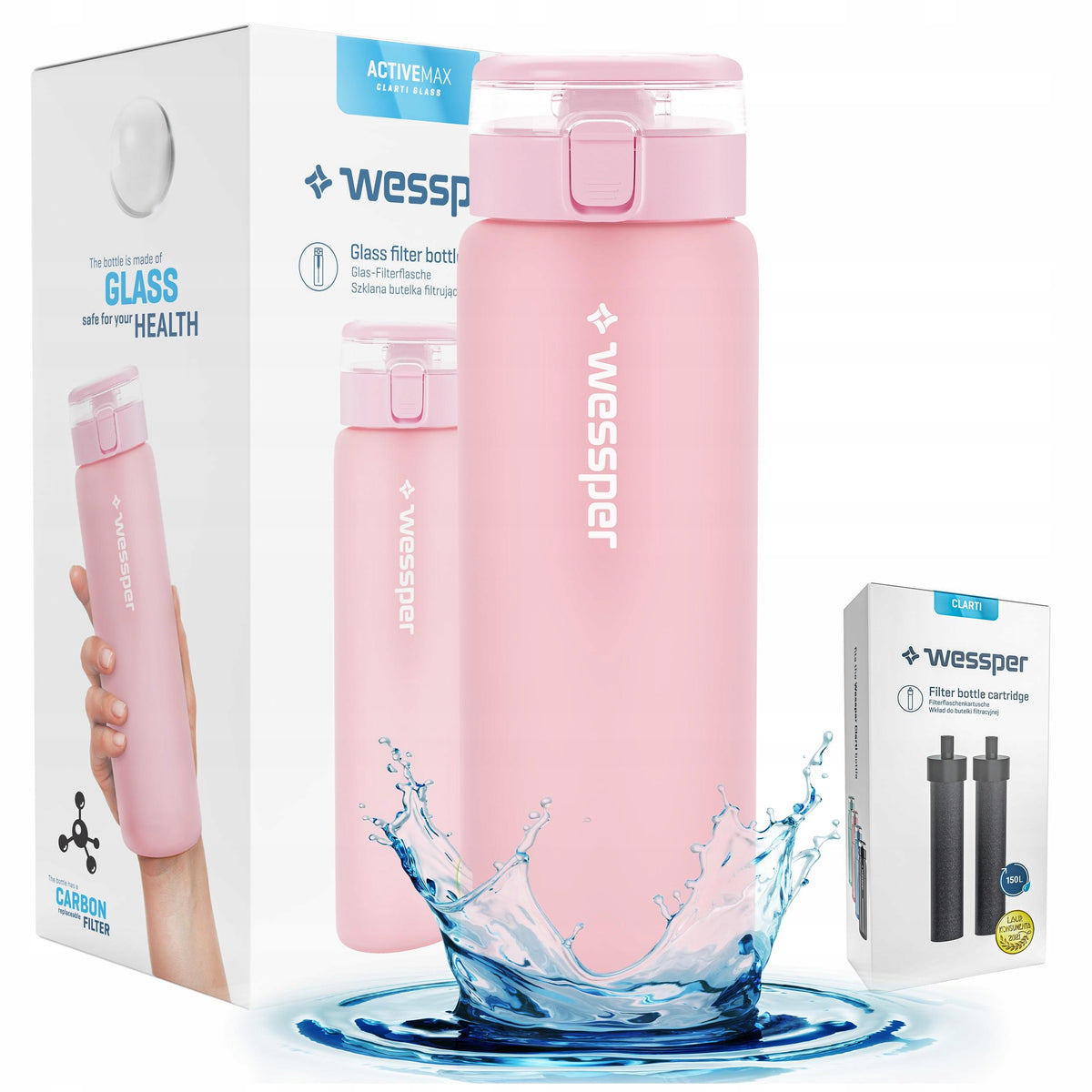 Filter bottle Wessper ActiveMax Clarti 0,68l pink + 3x Filter