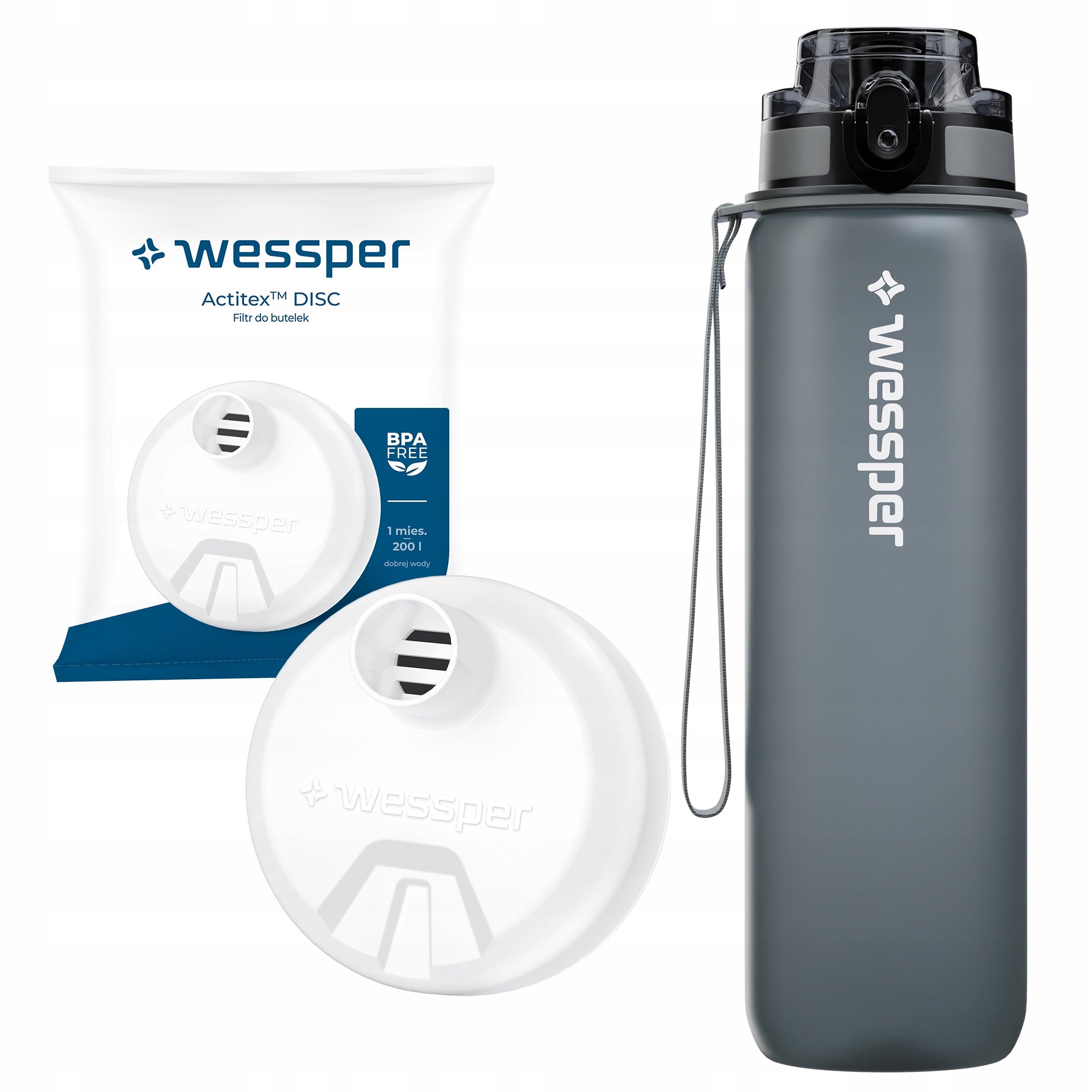 Filter bottle Wessper ActiveMax Tritan 0,5 l silver grey
