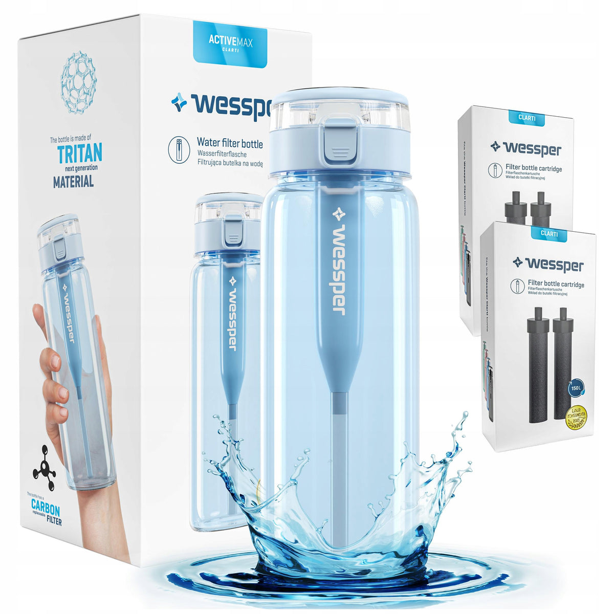 Filter bottle Wessper ActiveMax Tritan 0,68l blue + 5x water cartridge