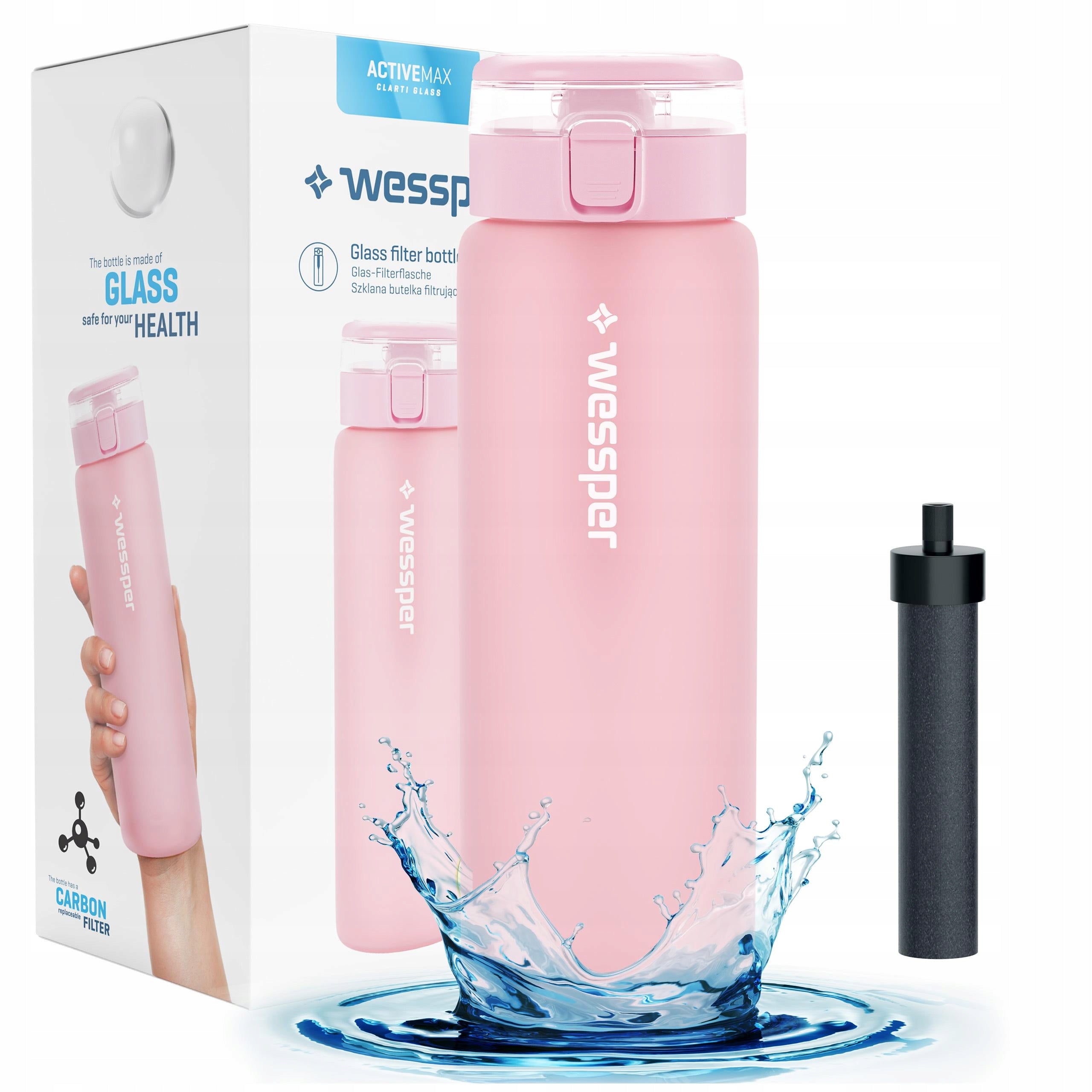 Filter bottle Wessper Activemax Clarti GLASS 680ml with 1 water filter
