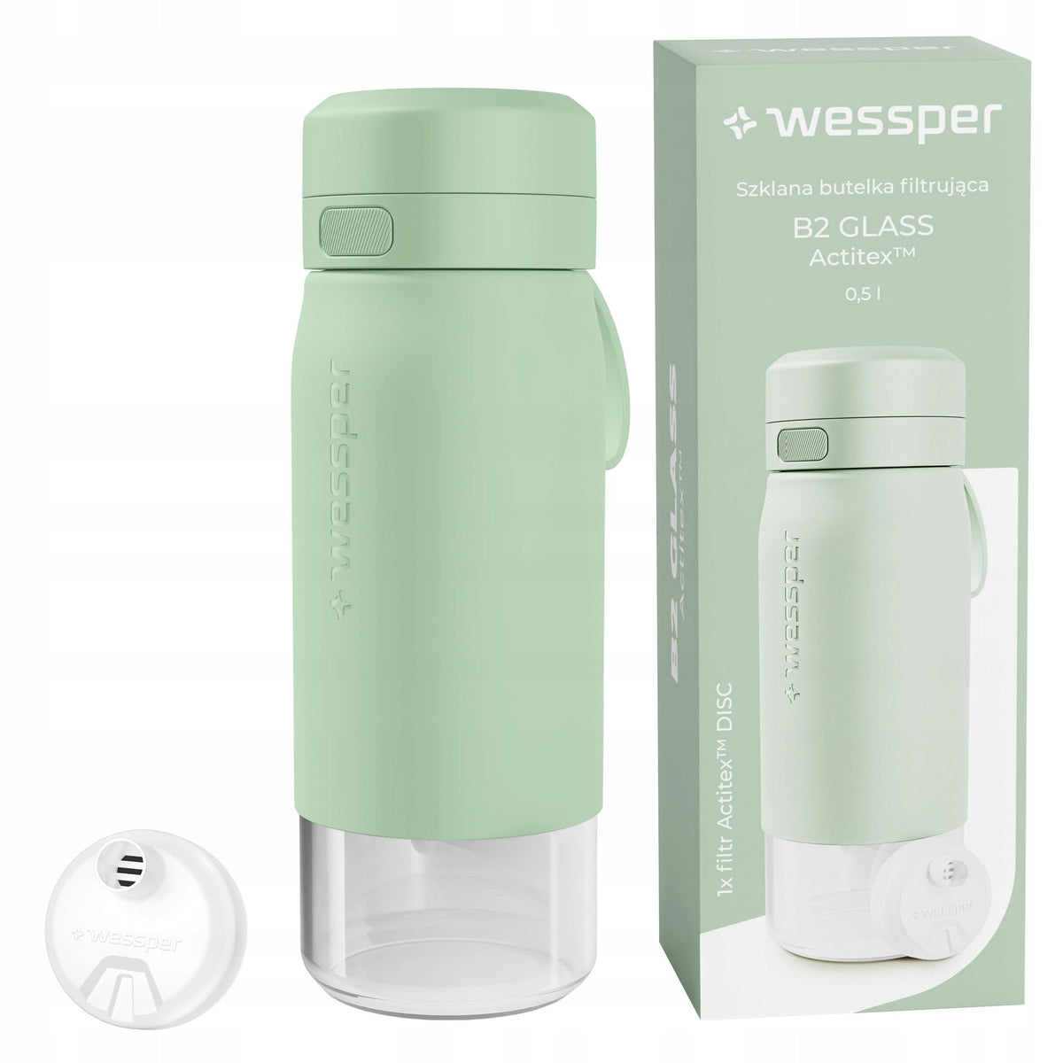 Filter bottle glass water bottle with filter WESSPER B2 ACTITEX 500ml