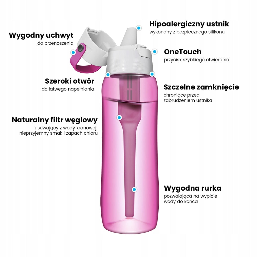 Filter bottle made of Tritan Dafi SOLID 0,7L Pink + 7 filters Packaging status original
