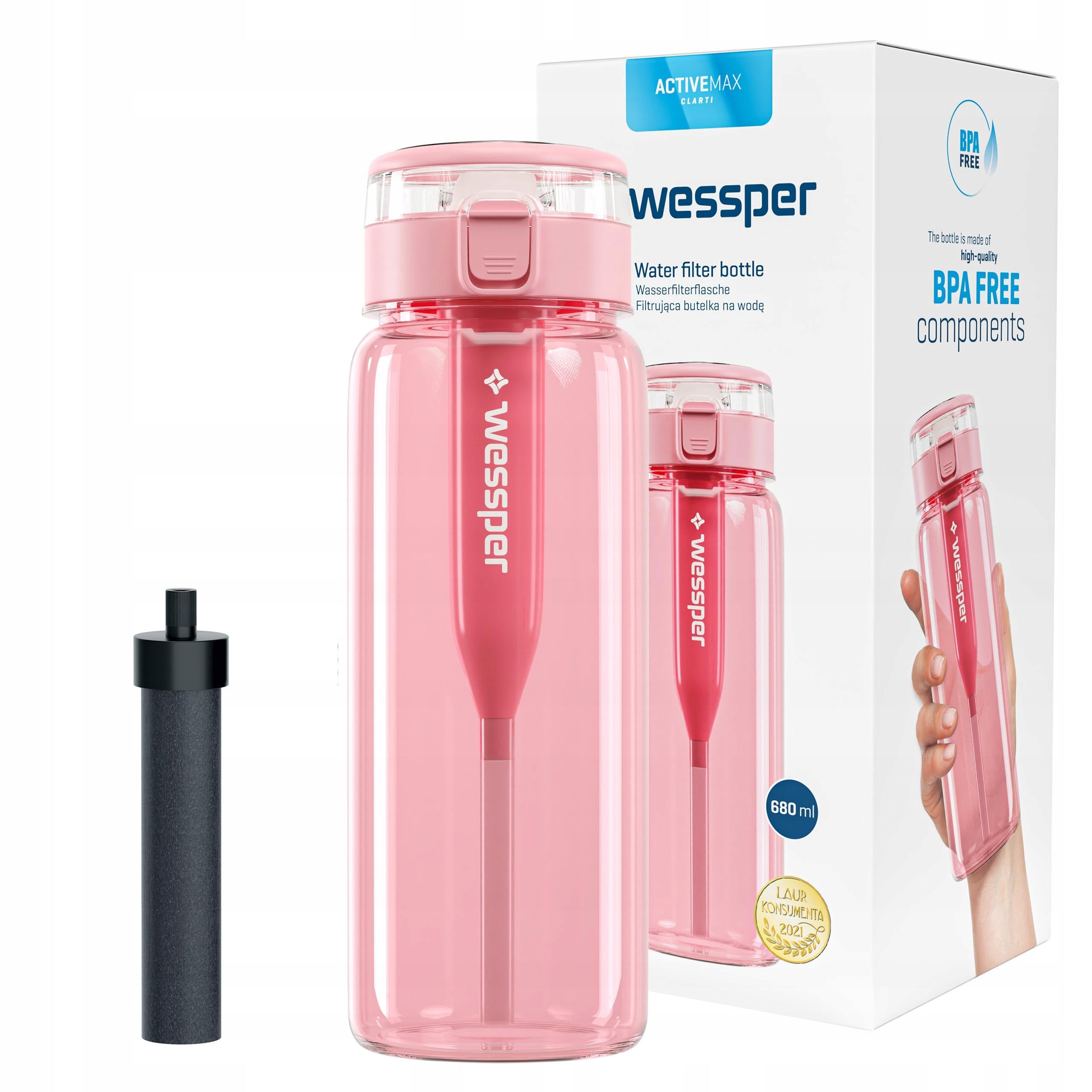 Filter bottle made of tritan Wessper ActiveMax Clarti 0,7l + 1x filter cartridge