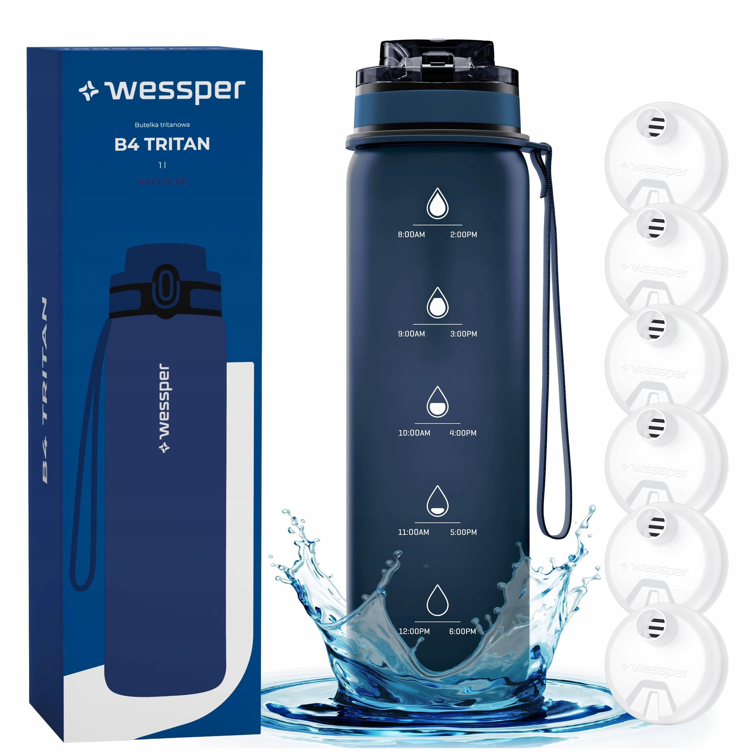 Filter bottle motivational water bottle tritan Wessper B4 + 6x filter