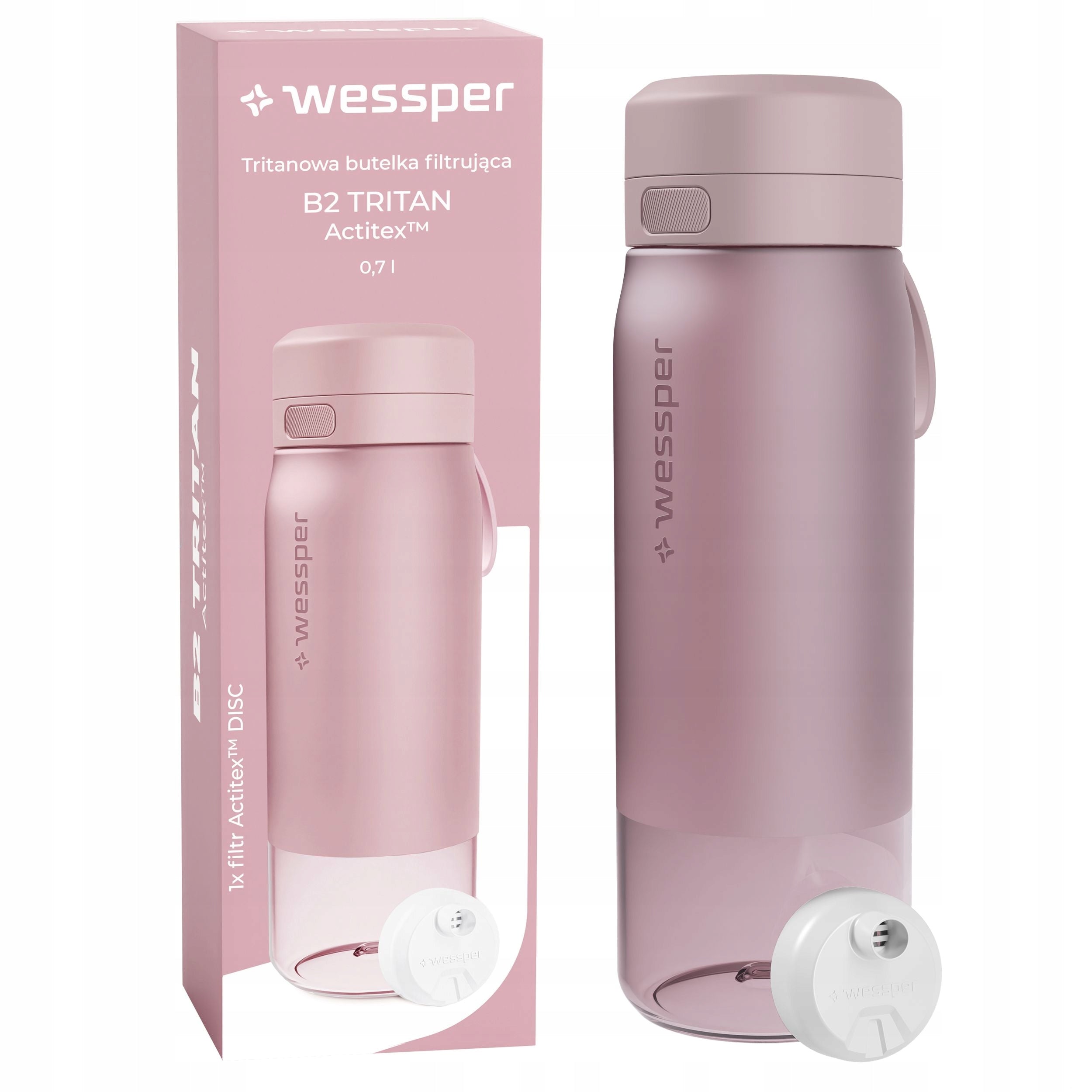 Filter bottle pink Wessper B2 Actitex water bottle 0,7L with filter