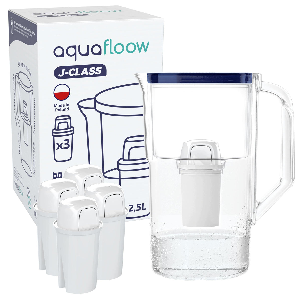 Filter jug AquaFloow J-CLASS 2,5l navy blue + 5x cartridge water filter