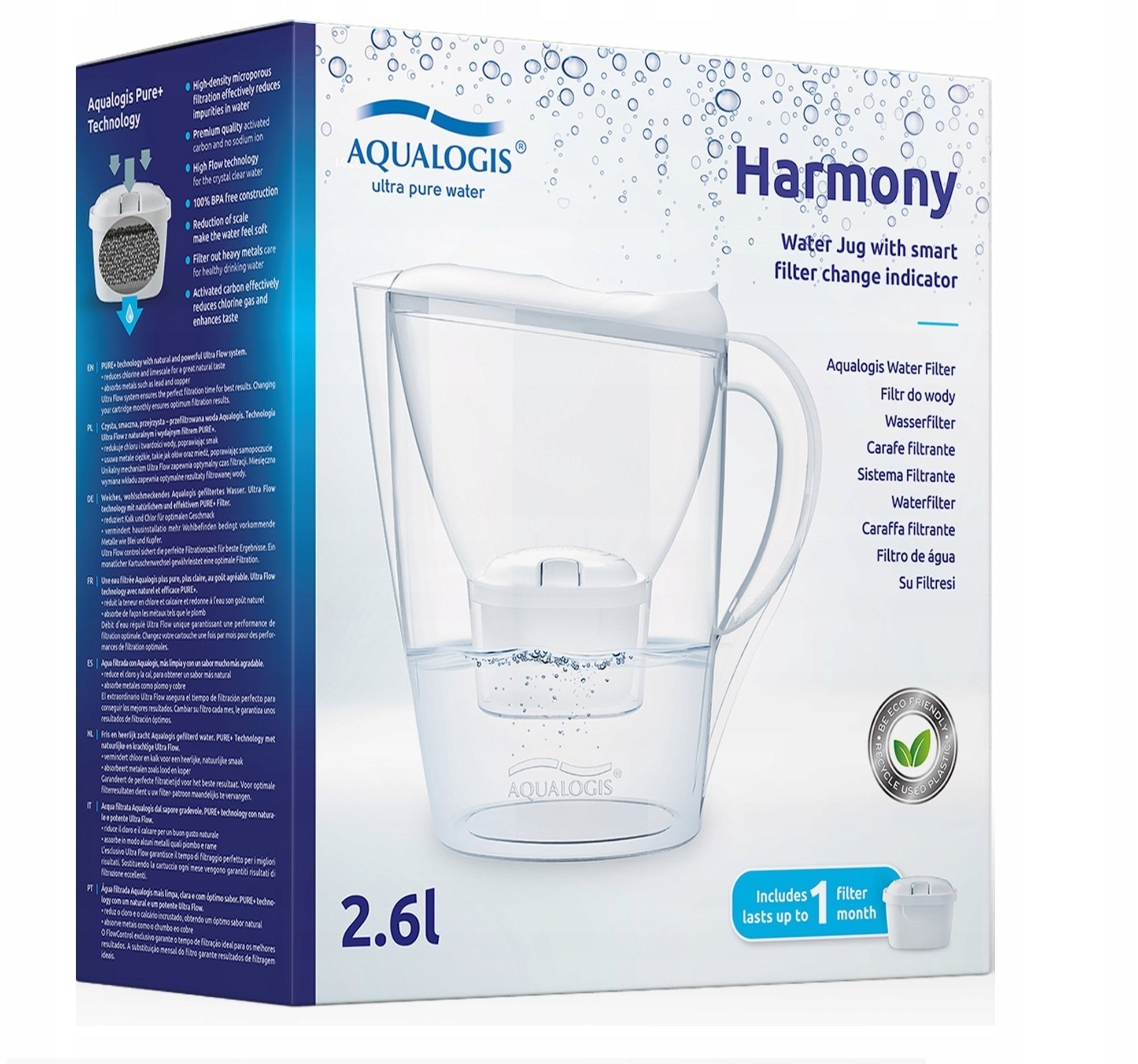 Filter jug Aqualogis Harmony 2,6 l + 3 Pure+ cartridges Manufacturer code Set_Harmony_2.6L_White_3