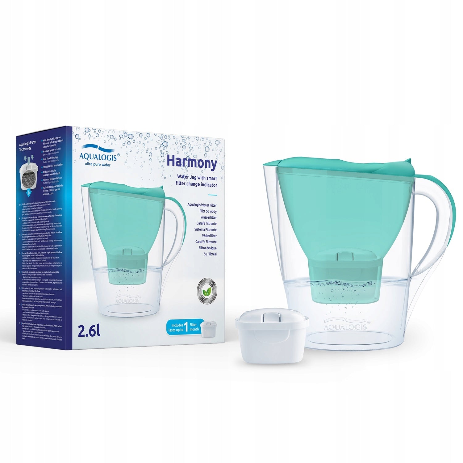 Filter jug Aqualogis Harmony Green, 2+1 Filters Product height 27 cm
