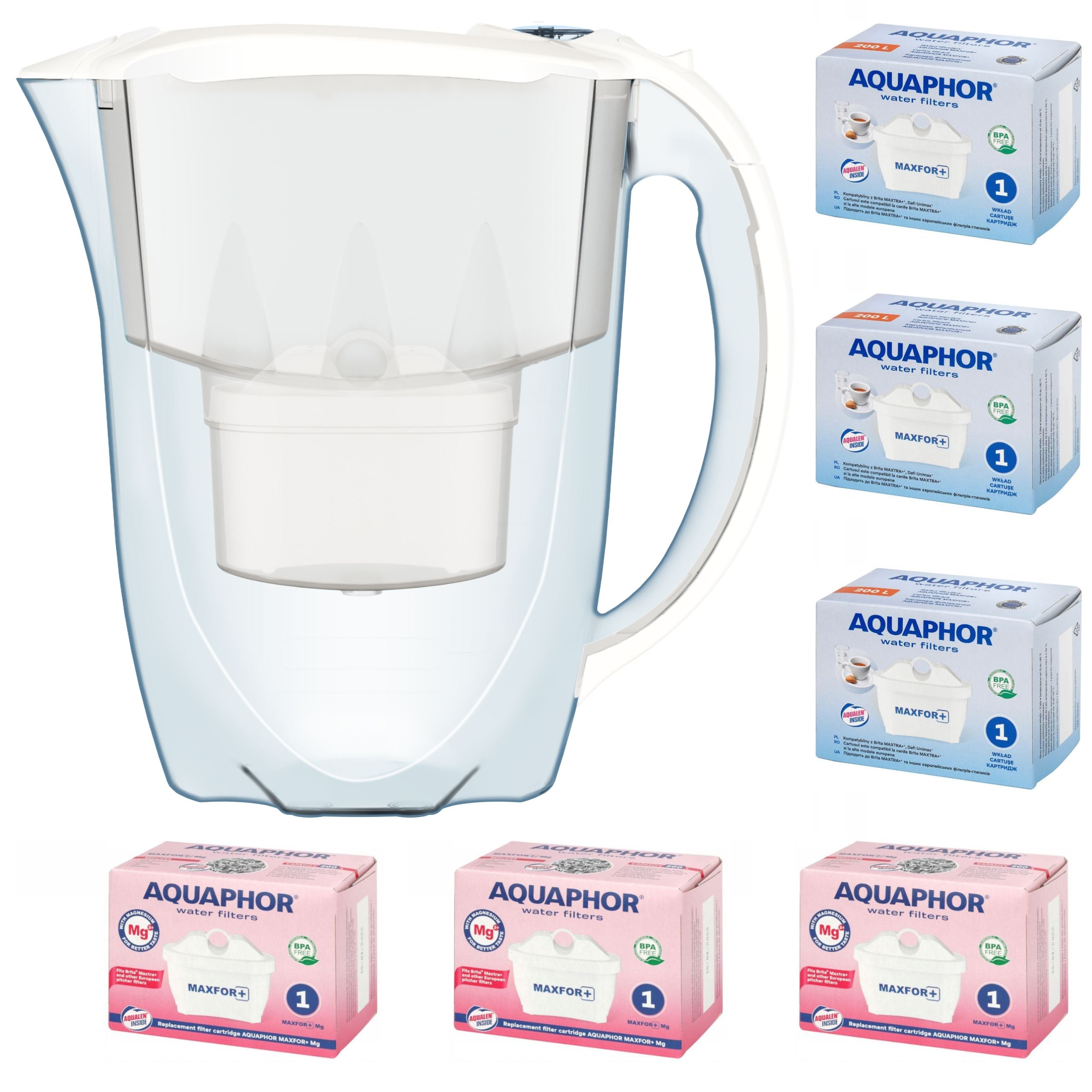 Filter jug Aquaphor Amethyst 2,8 l + 6 cartridges (3 + 3Mg), white