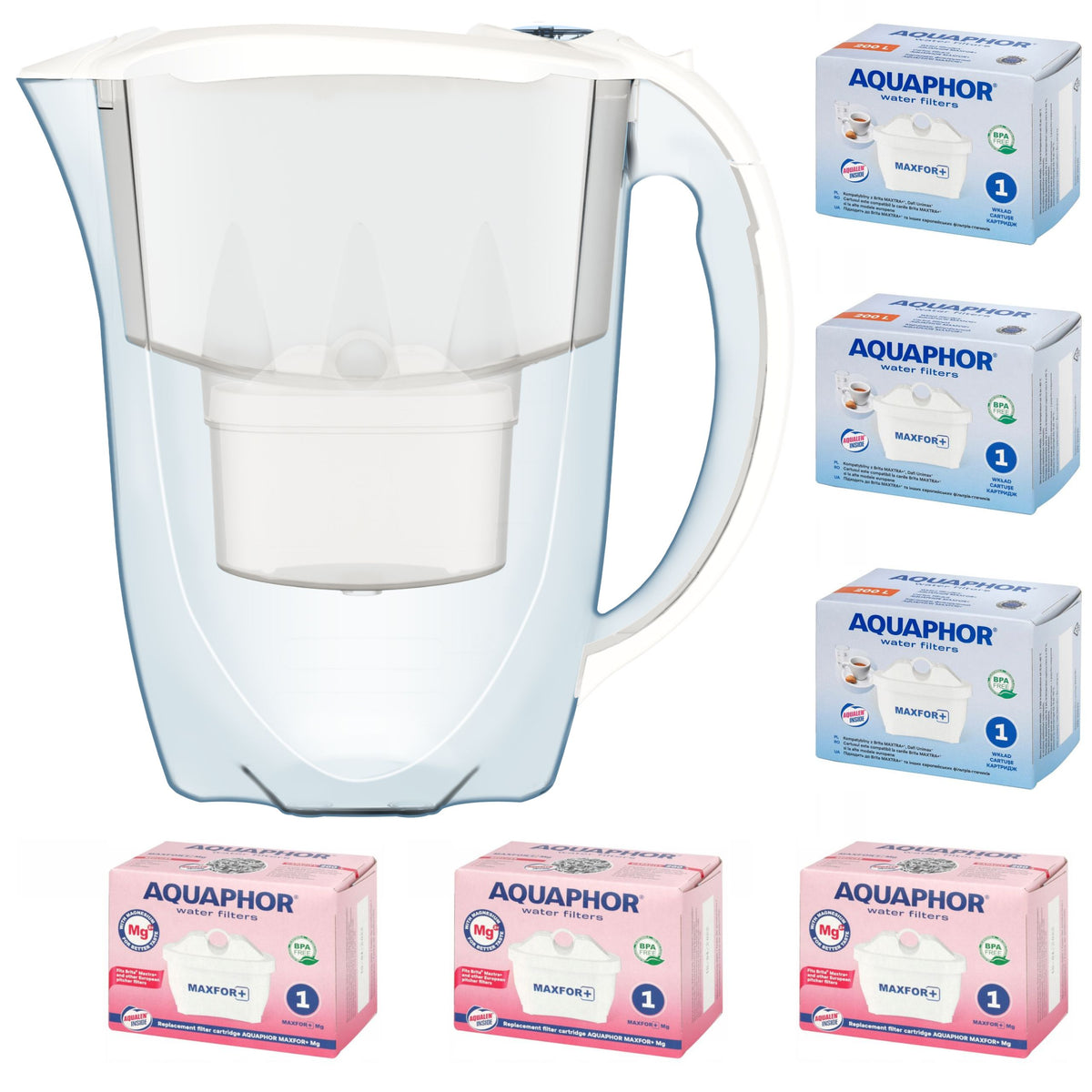 Filter jug Aquaphor Amethyst 2,8 l + 6 cartridges (3 + 3Mg), white