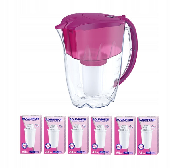 Filter jug Aquaphor Arctic 2,8 l with 6 cartridges A5 Mg - fuchsia