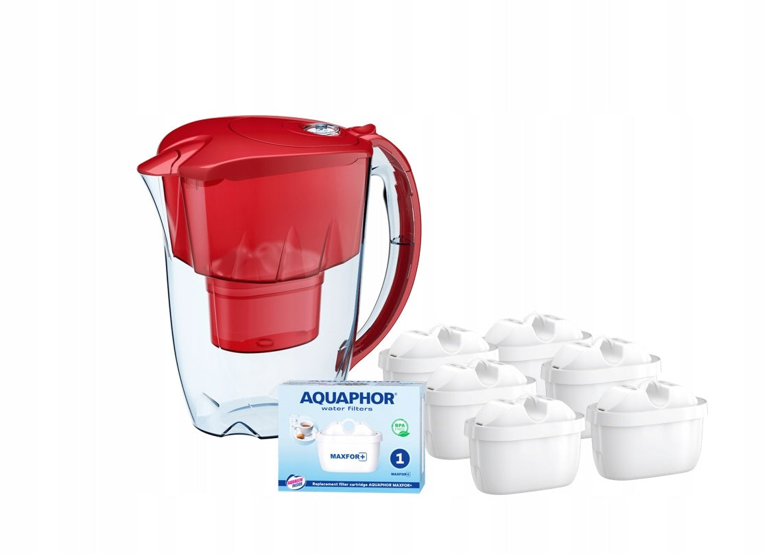 Filter jug Aquaphor Jasper 2,8 l + 7 Maxfor+ cartridges, red