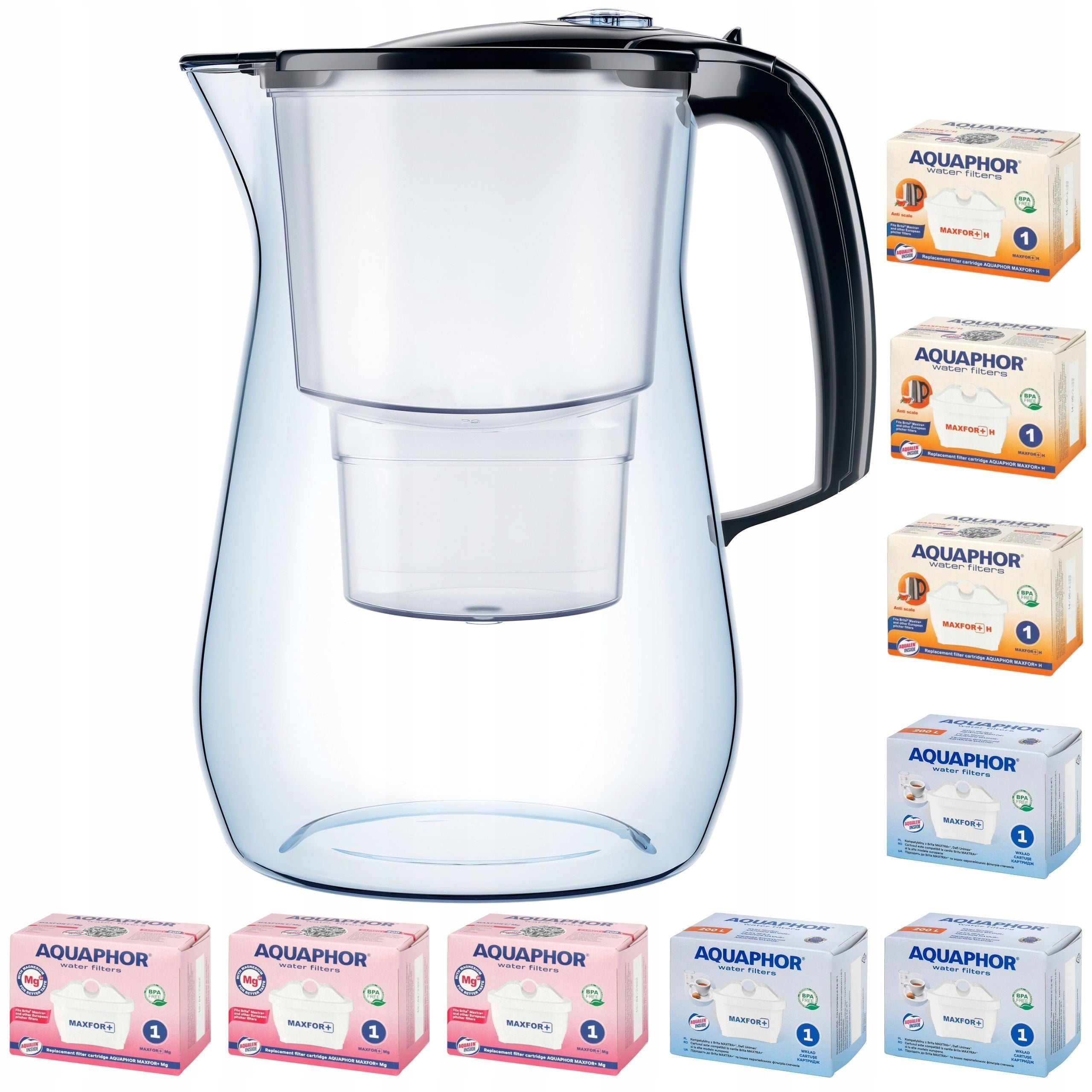 Filter jug Aquaphor Onyx 4,2 + 9 cartridges (3Mg+3H+3), black SET