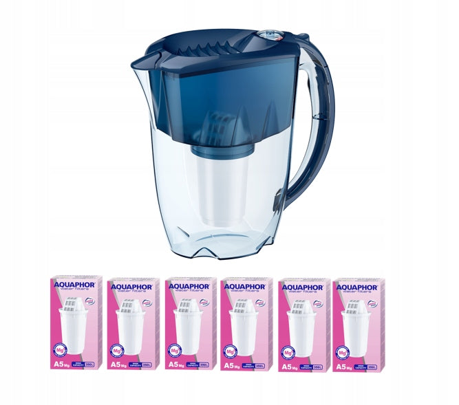 Filter jug Aquaphor Prestige 2.8 l with 6 cartridges A5 Mg, navy blue