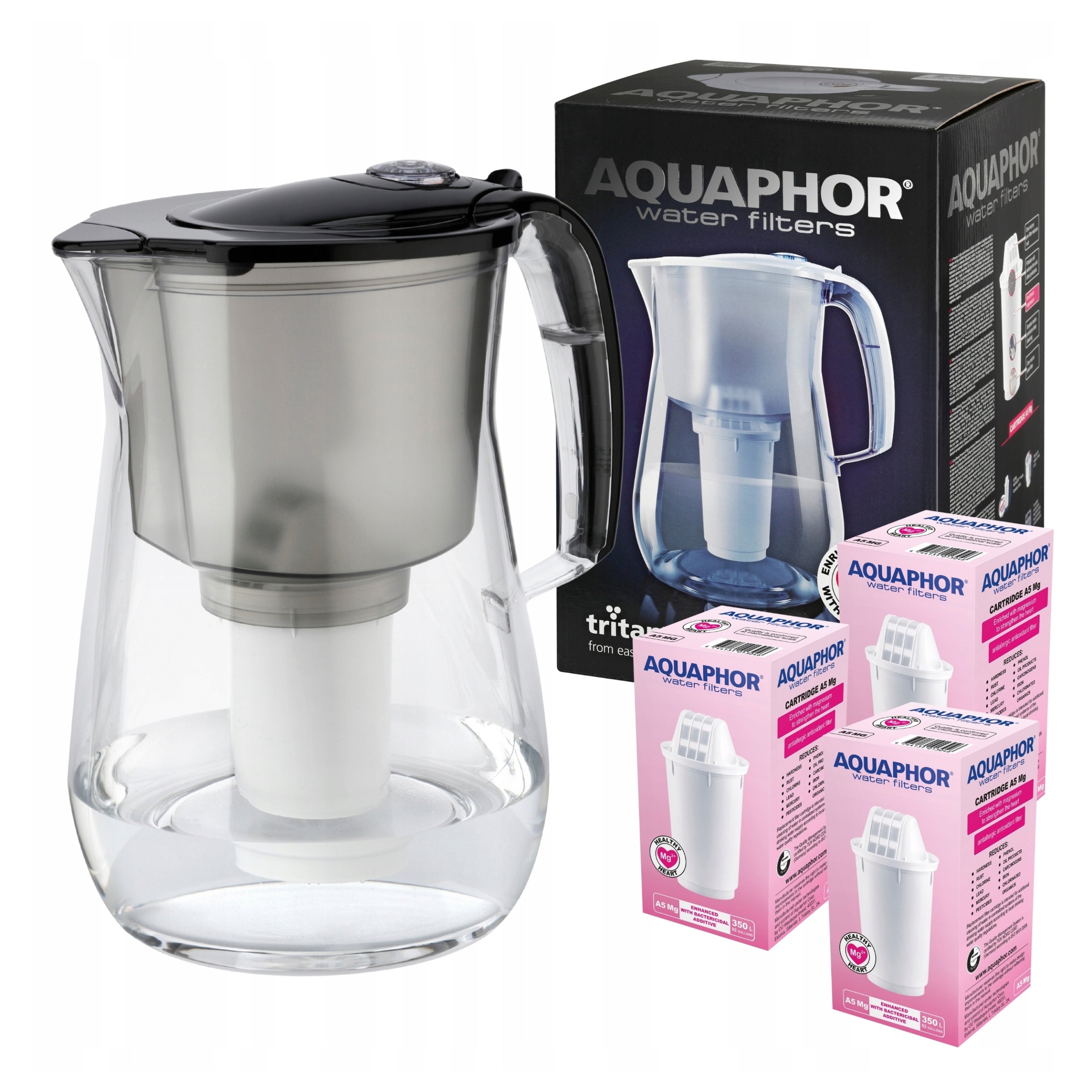 Filter jug Aquaphor Provence 4,2L with 3 cartridges A5 Mg, Black